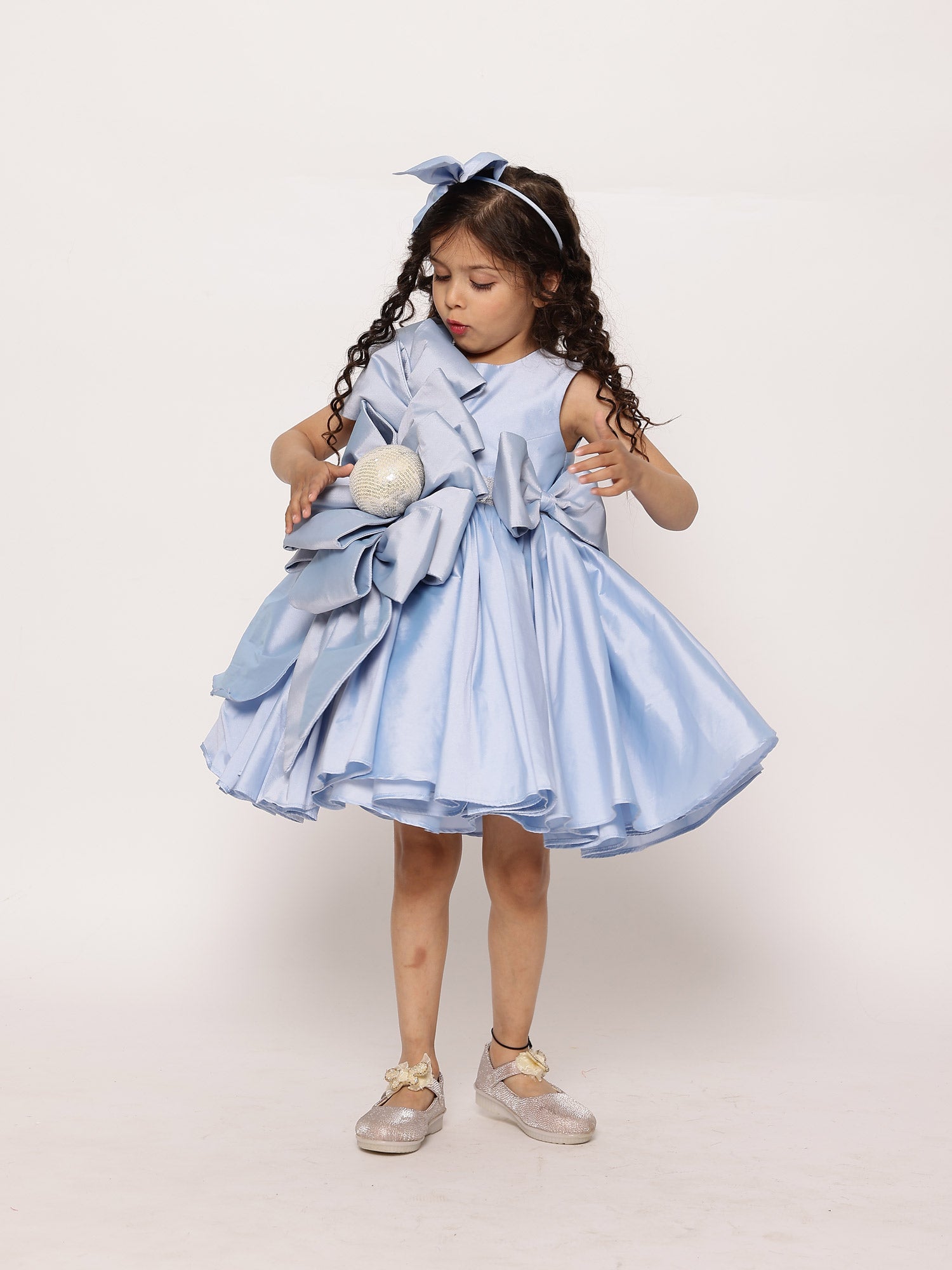 JANYAS CLOSET Ice Blue Princess Structured Tafetta Bow Dress