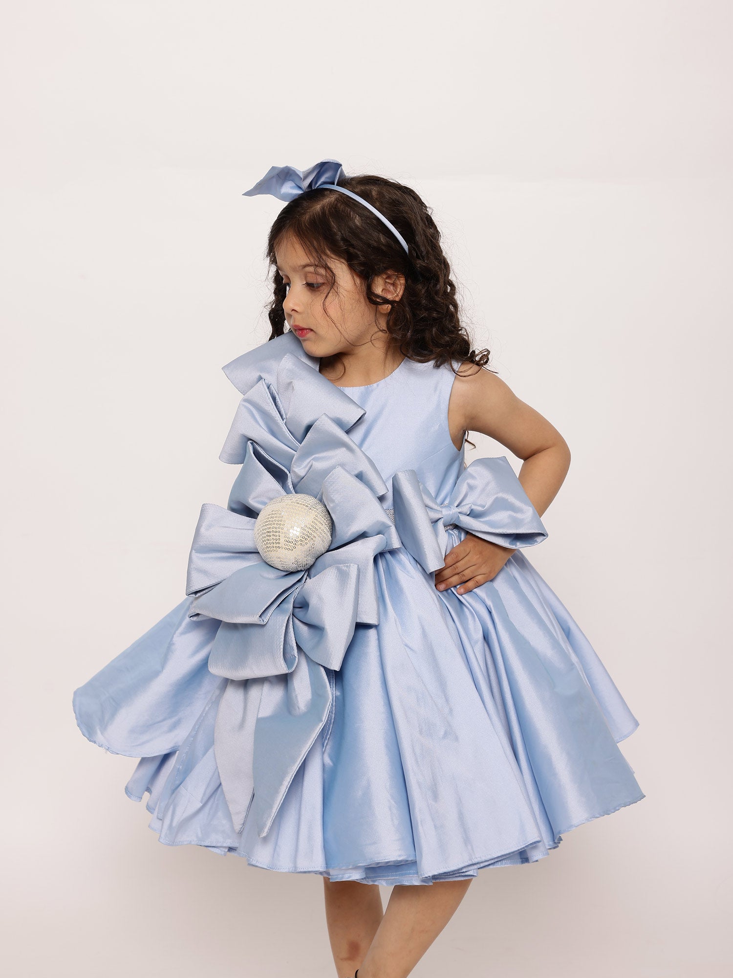 JANYAS CLOSET Ice Blue Princess Structured Tafetta Bow Dress