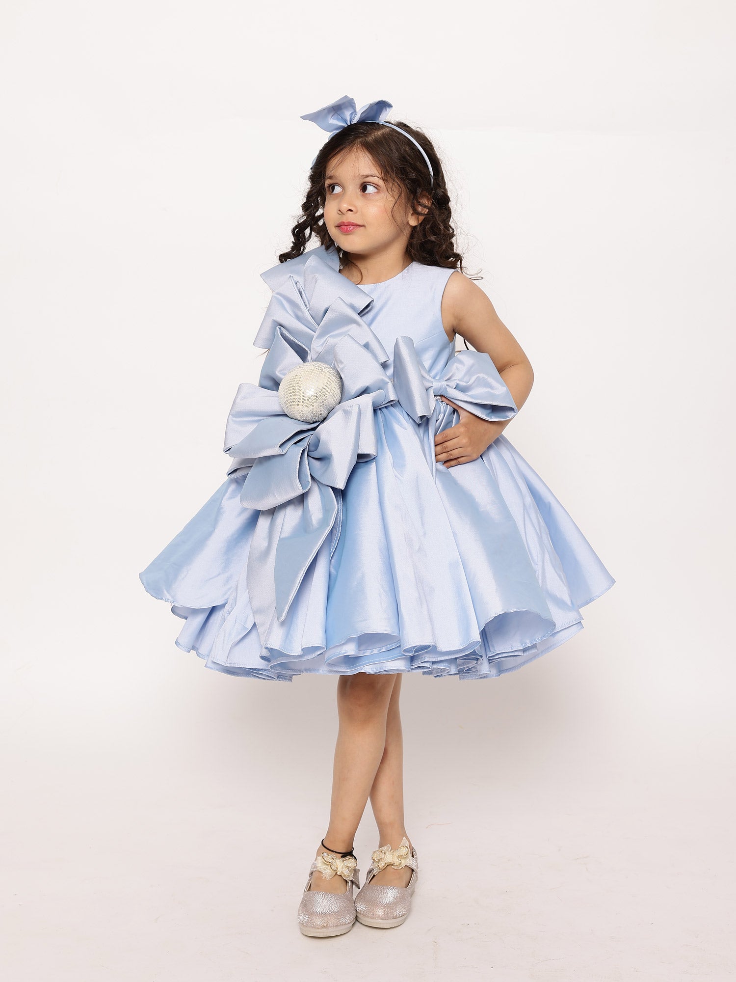 JANYAS CLOSET Ice Blue Princess Structured Tafetta Bow Dress