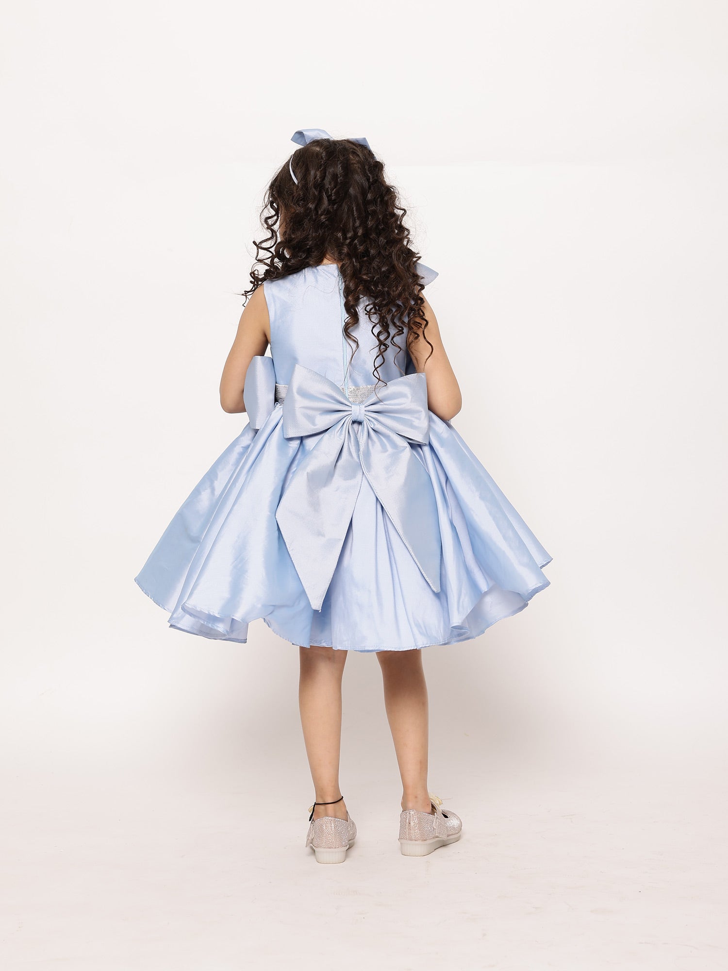 JANYAS CLOSET Ice Blue Princess Structured Tafetta Bow Dress