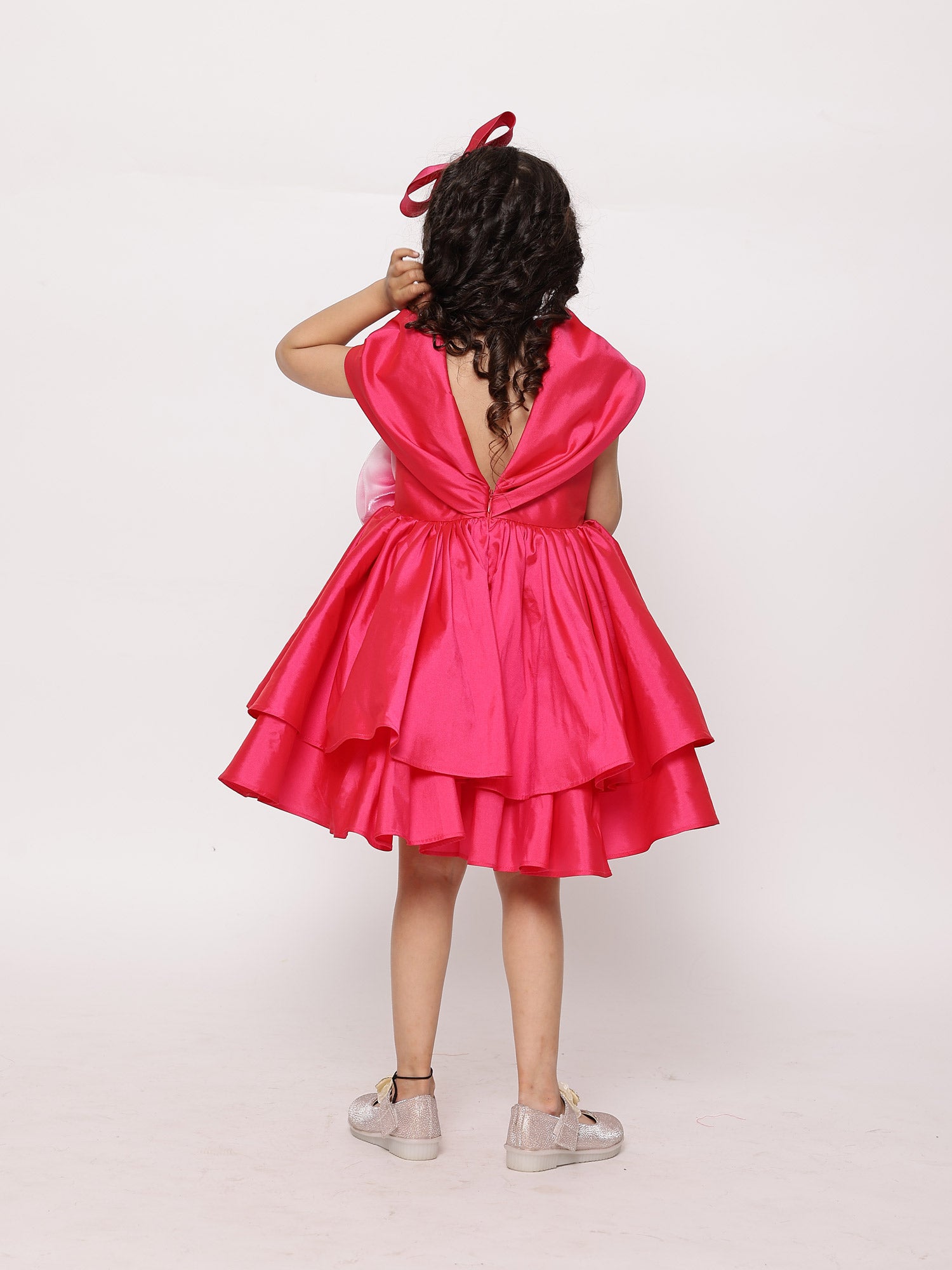 JANYAS CLOSET Princess Fuchsia Pink Shawl Collar Dress