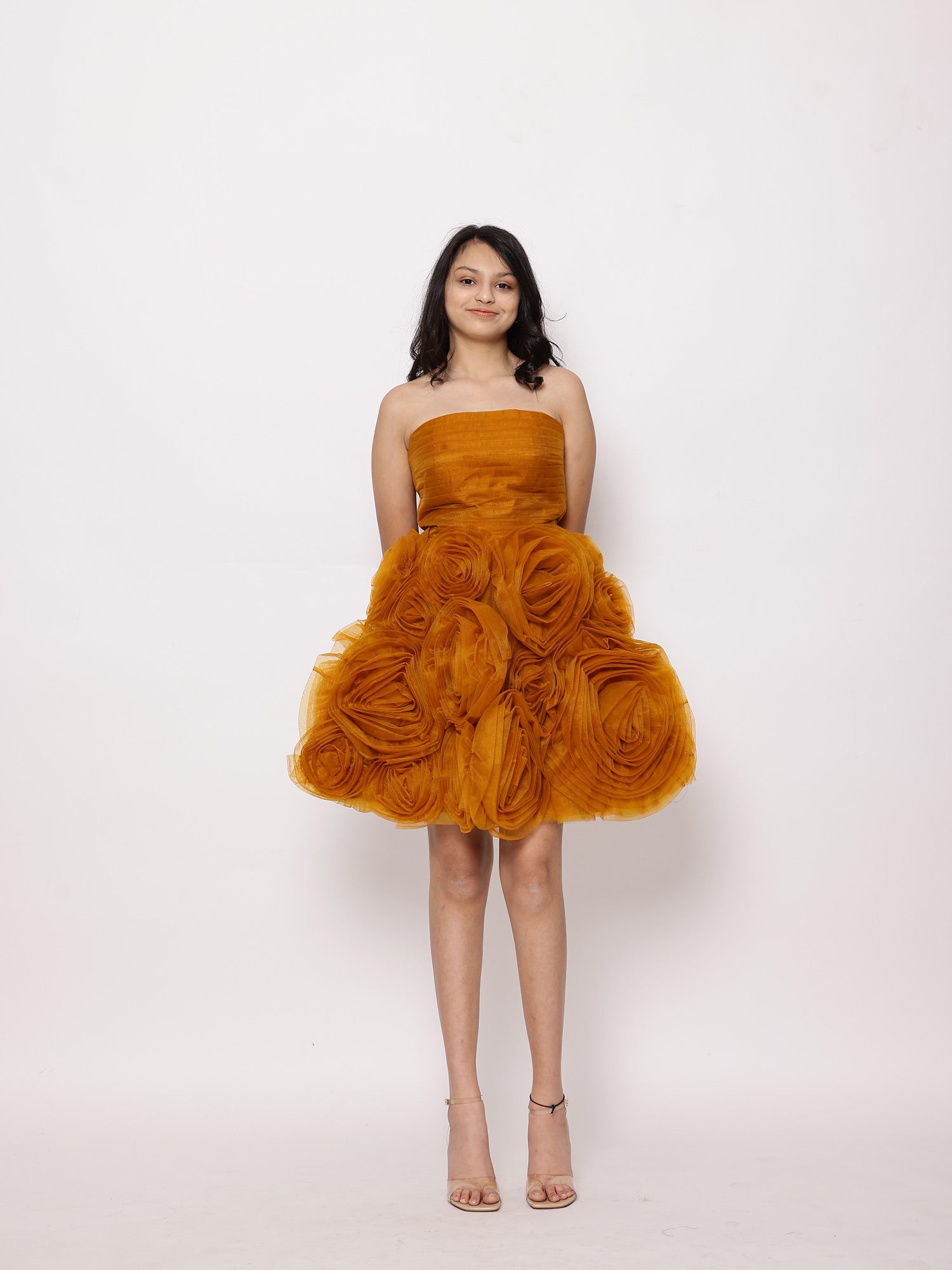 Janyas Closet Teens Orange Floral Texture Cocktail Dress