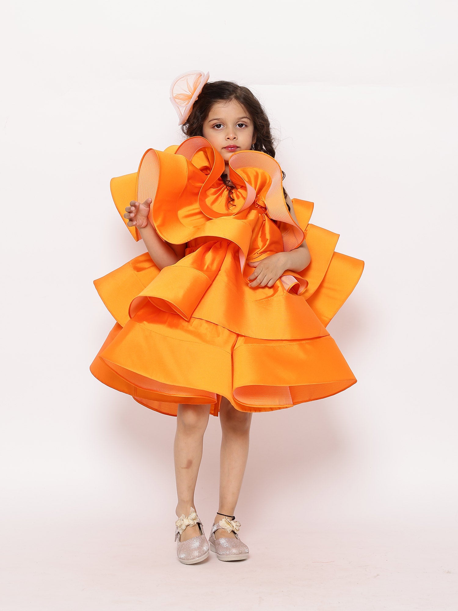 Orange One Shoulder Ruffled Dress