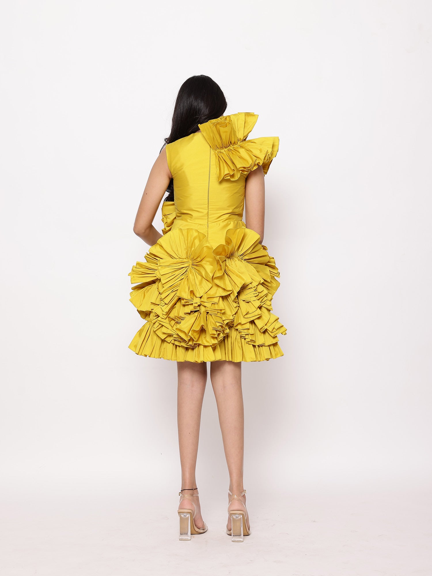 JANYAS CLOSET Yellow Tafetta Ruffle Dress