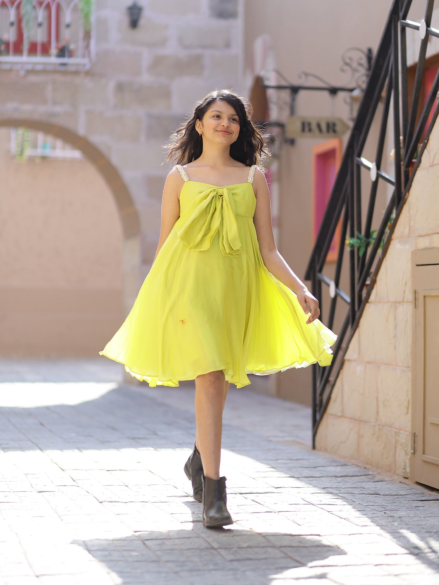 Sample Beaded Lime Party Dress In Organza