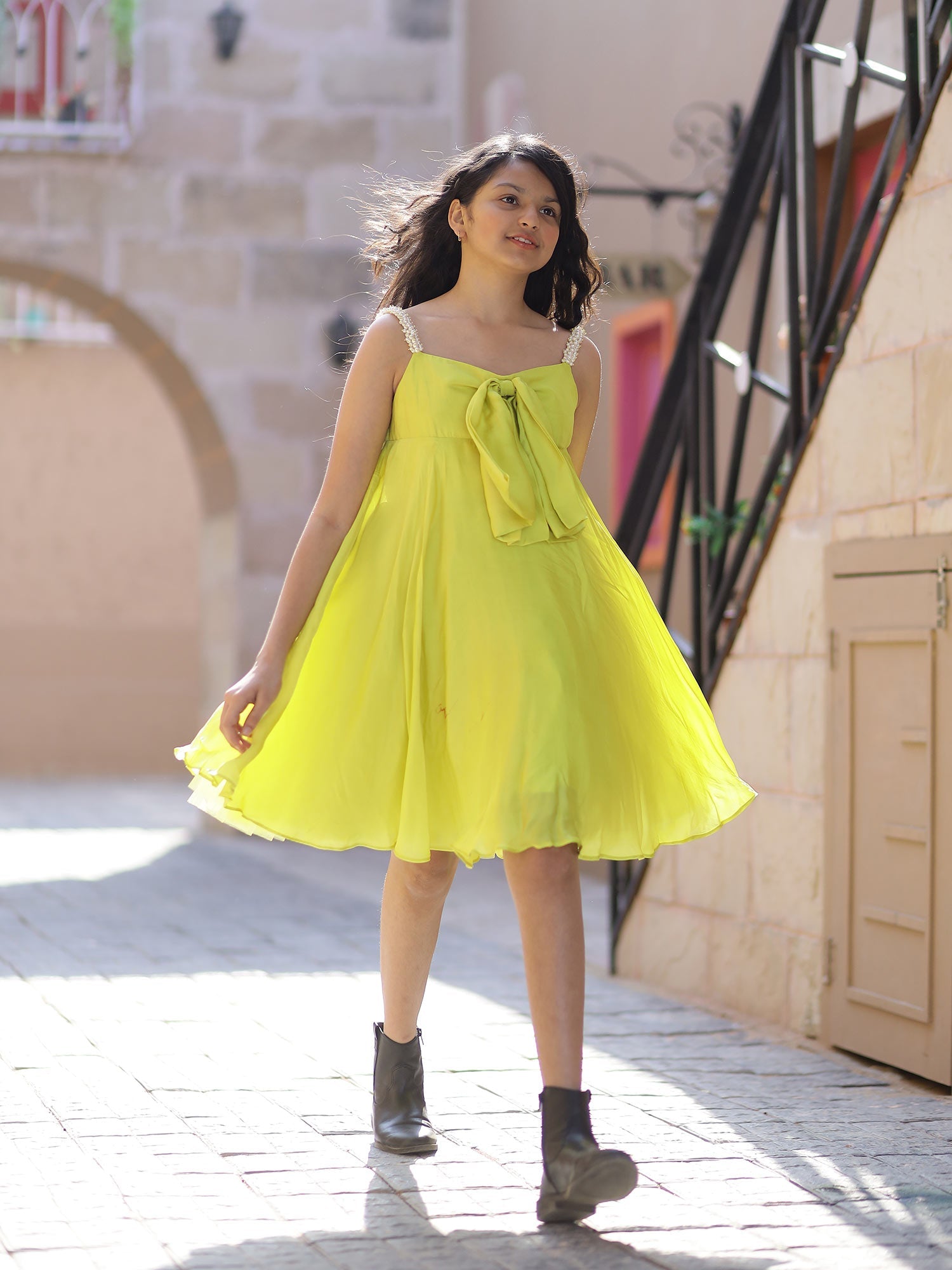 Sample Beaded Lime Party Dress In Organza