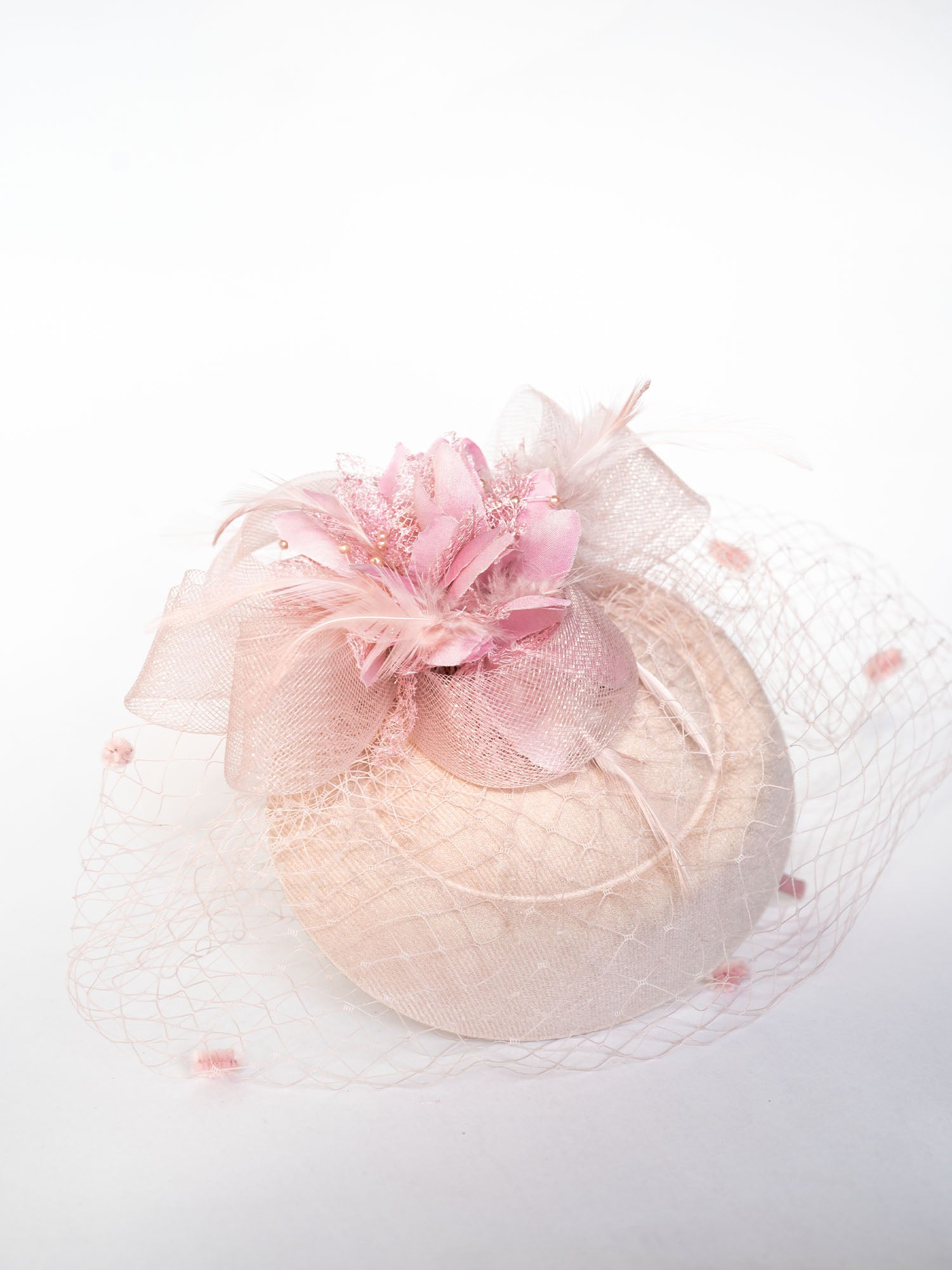 Janyas Closet Vintage Dusty Pink Derby Hat with Veil Hair Clip And Hair Band