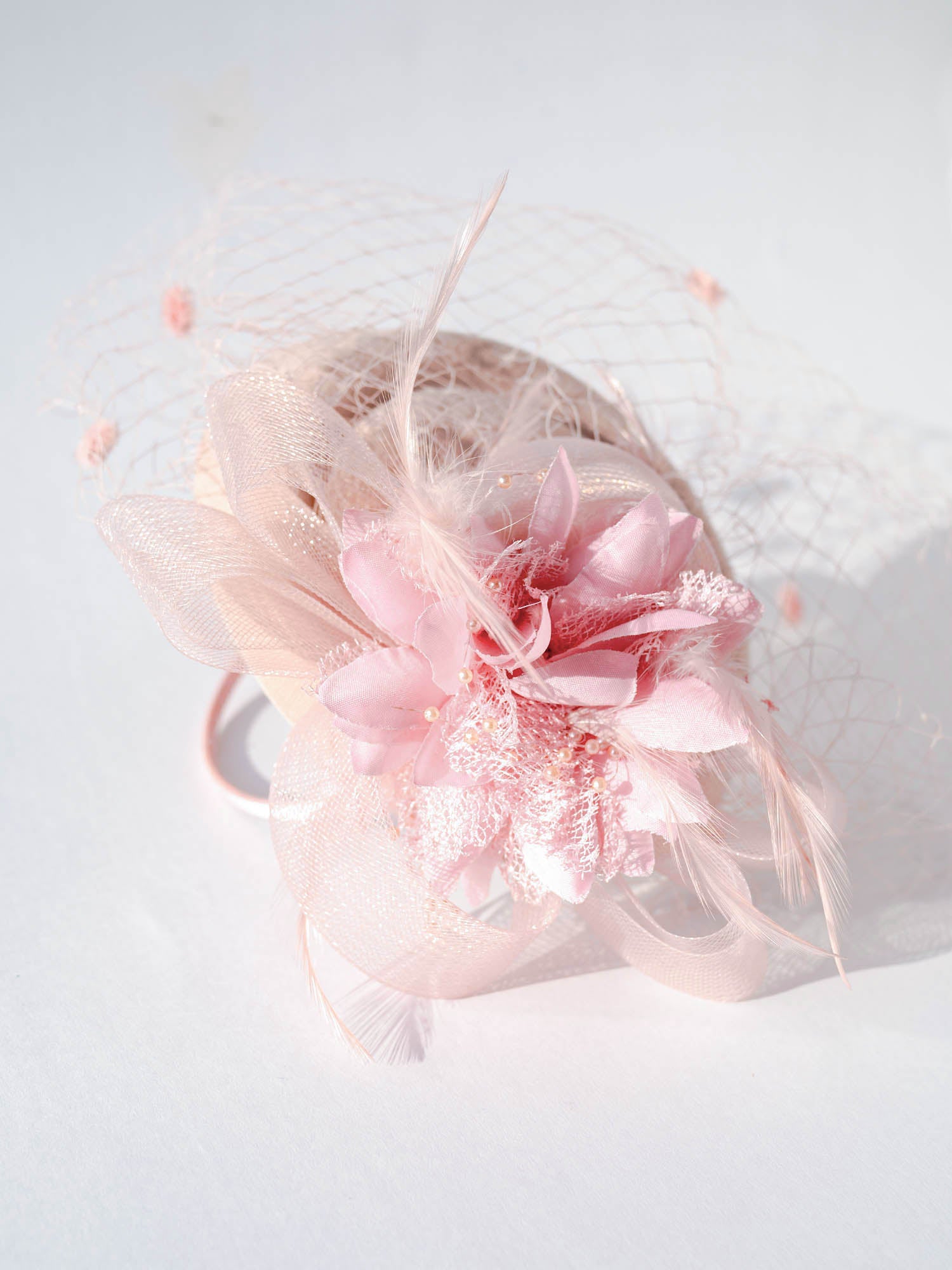 Janyas Closet Vintage Dusty Pink Derby Hat with Veil Hair Clip And Hair Band