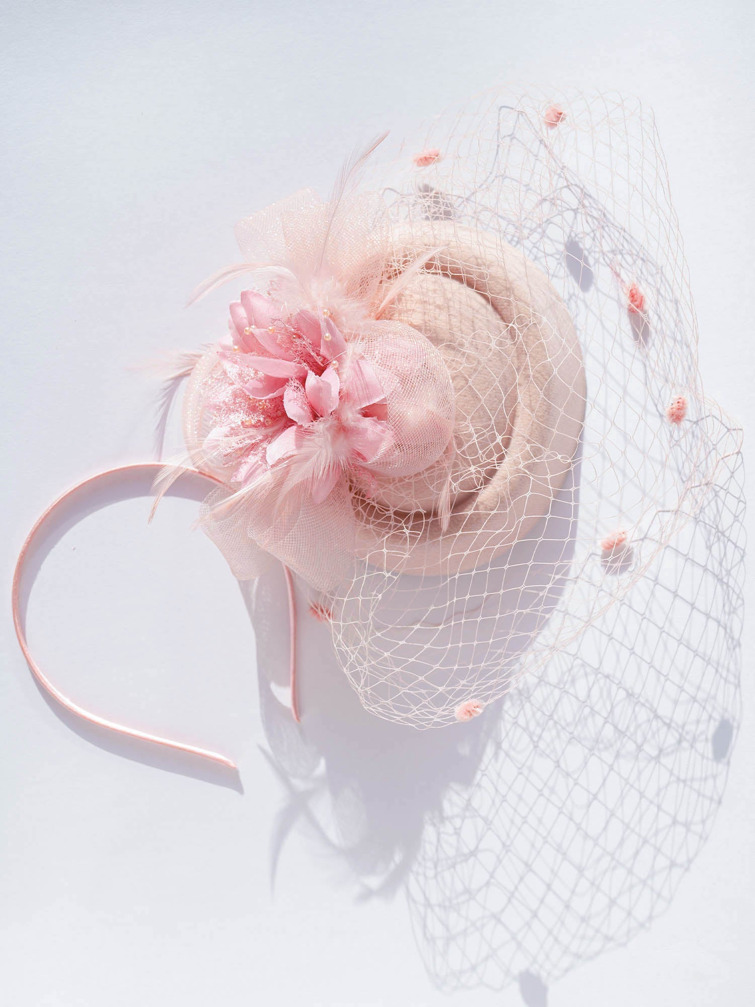 Janyas Closet Vintage Dusty Pink Derby Hat with Veil Hair Clip And Hair Band