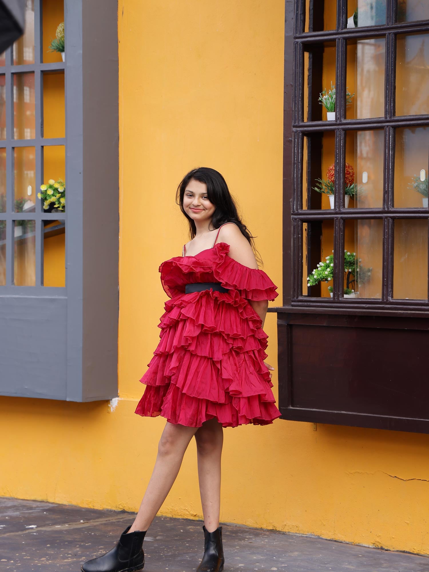 Sample Teens Wine Organza Ruffle Dress