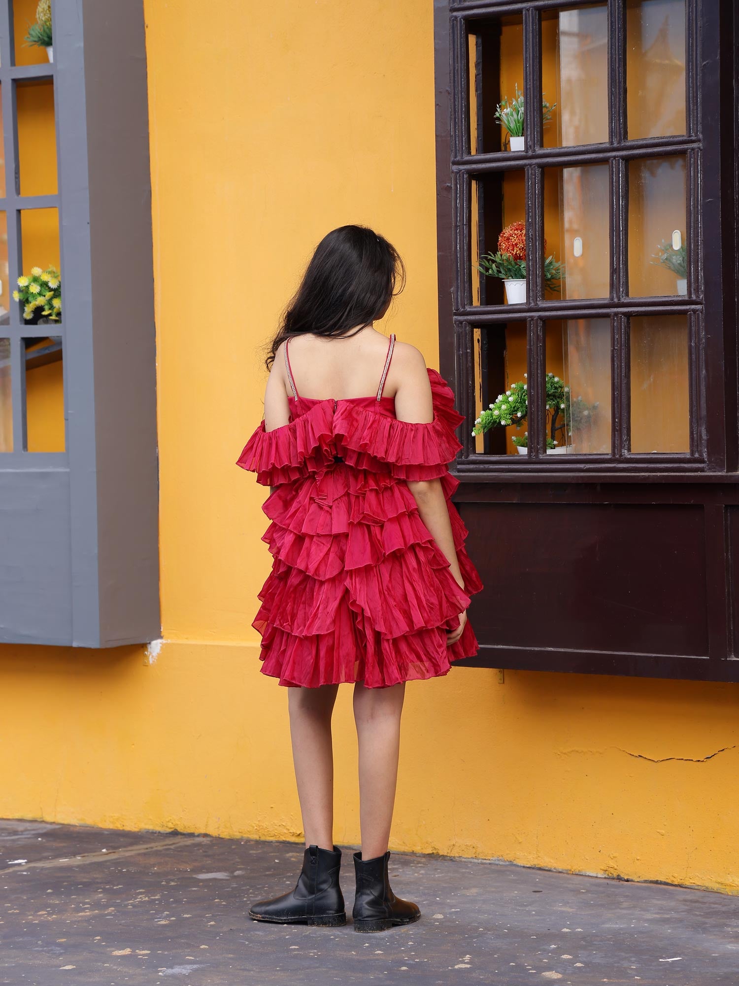 Sample Teens Wine Organza Ruffle Dress