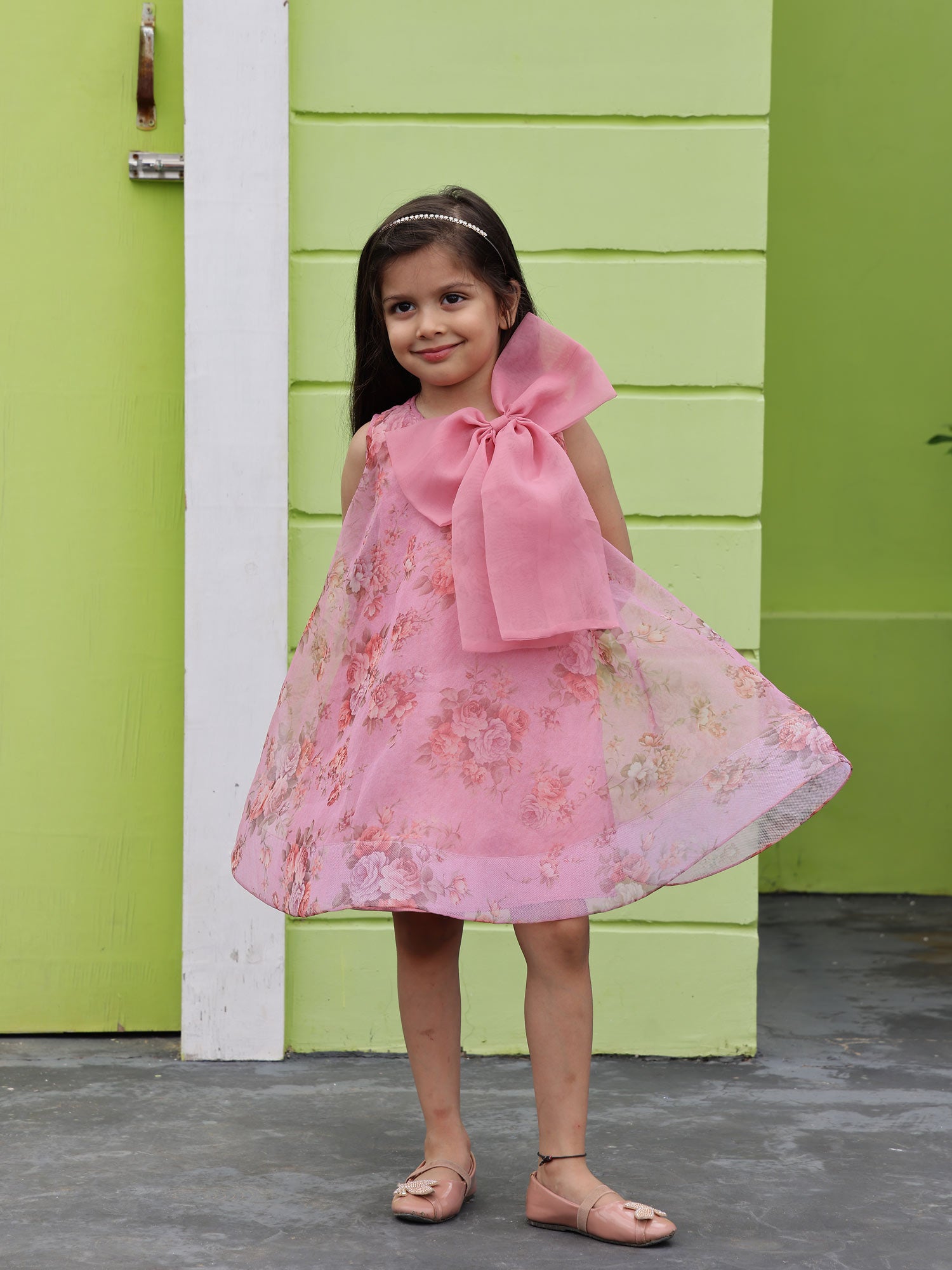 Party Wear Mauve Printed Flower Girl Dress