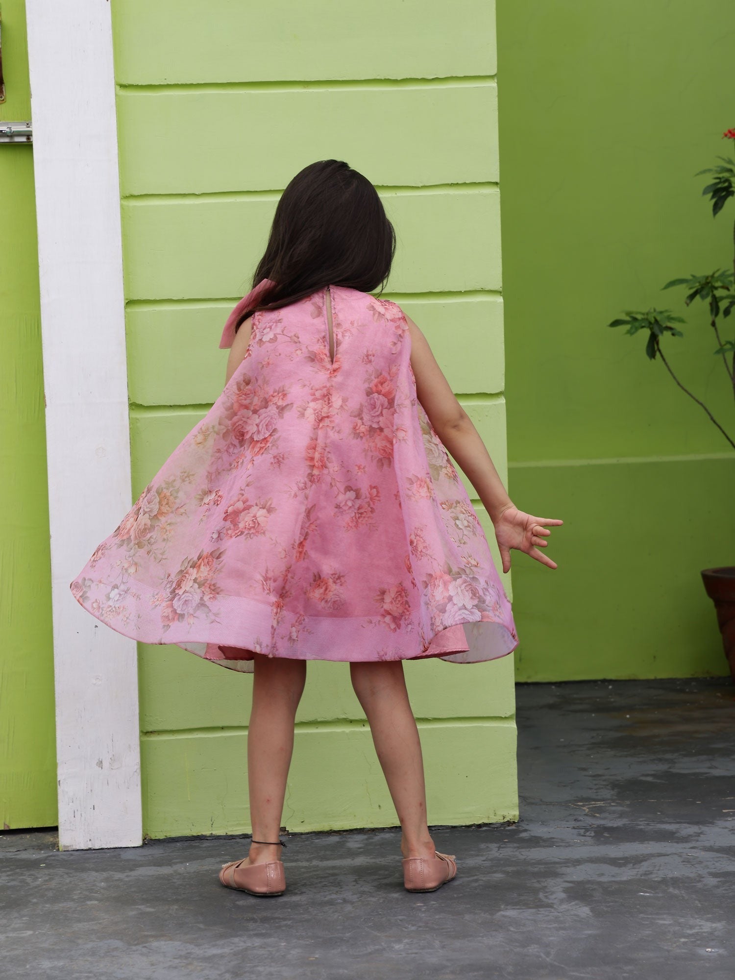 Party Wear Mauve Printed Flower Girl Dress