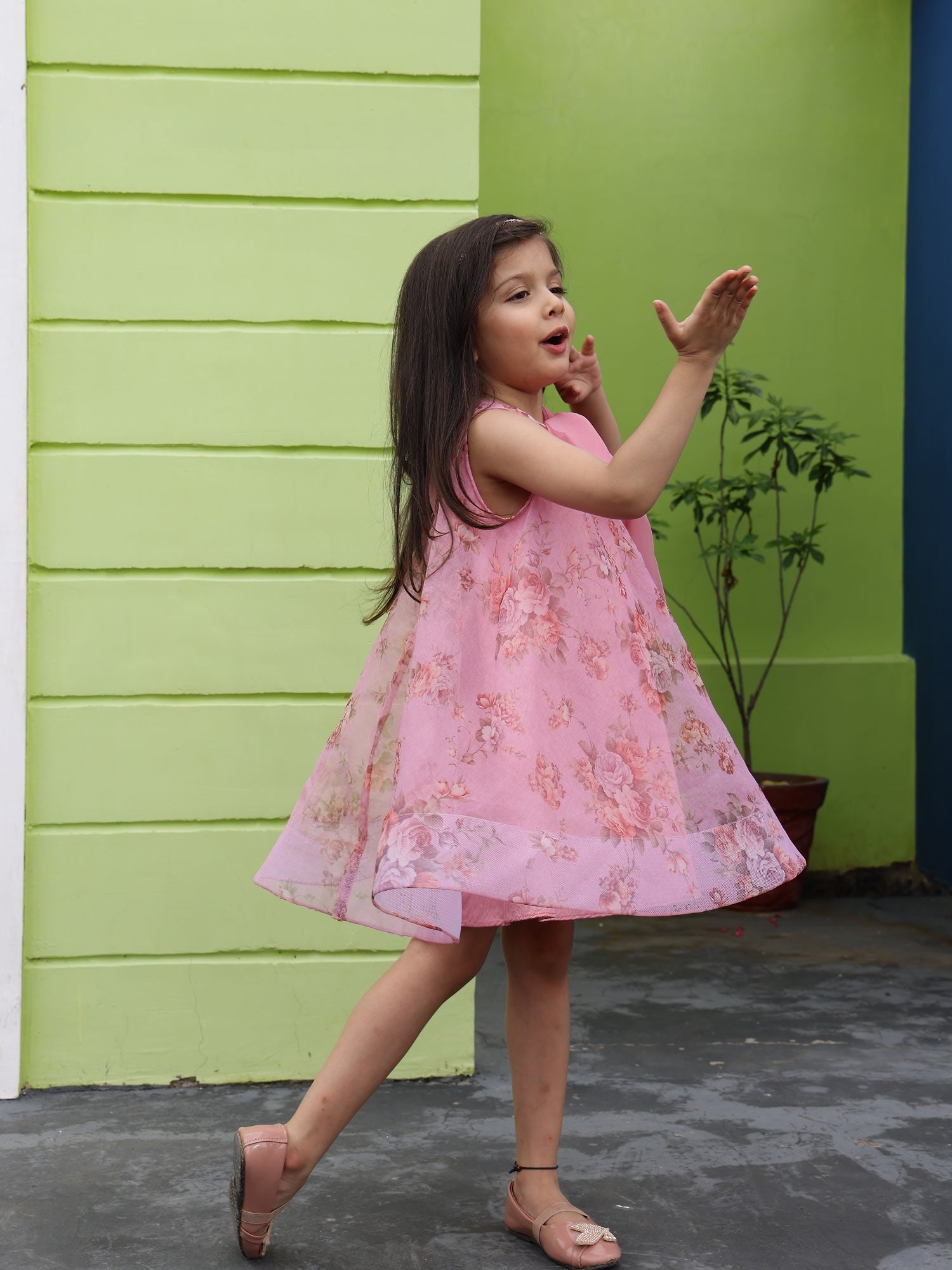 Party Wear Mauve Printed Flower Girl Dress