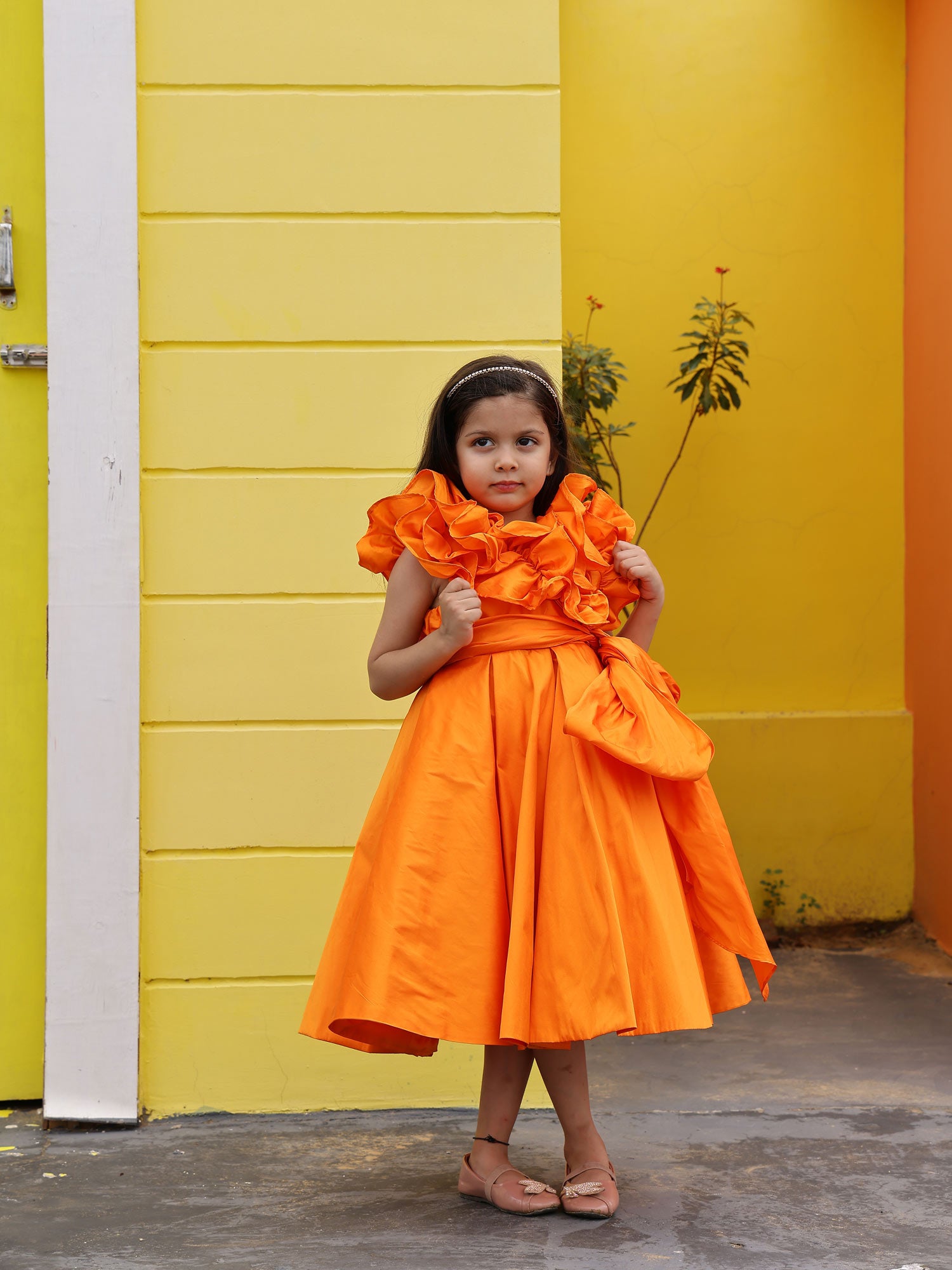 Sample Orange Ruffled Prom Party Girl Dress