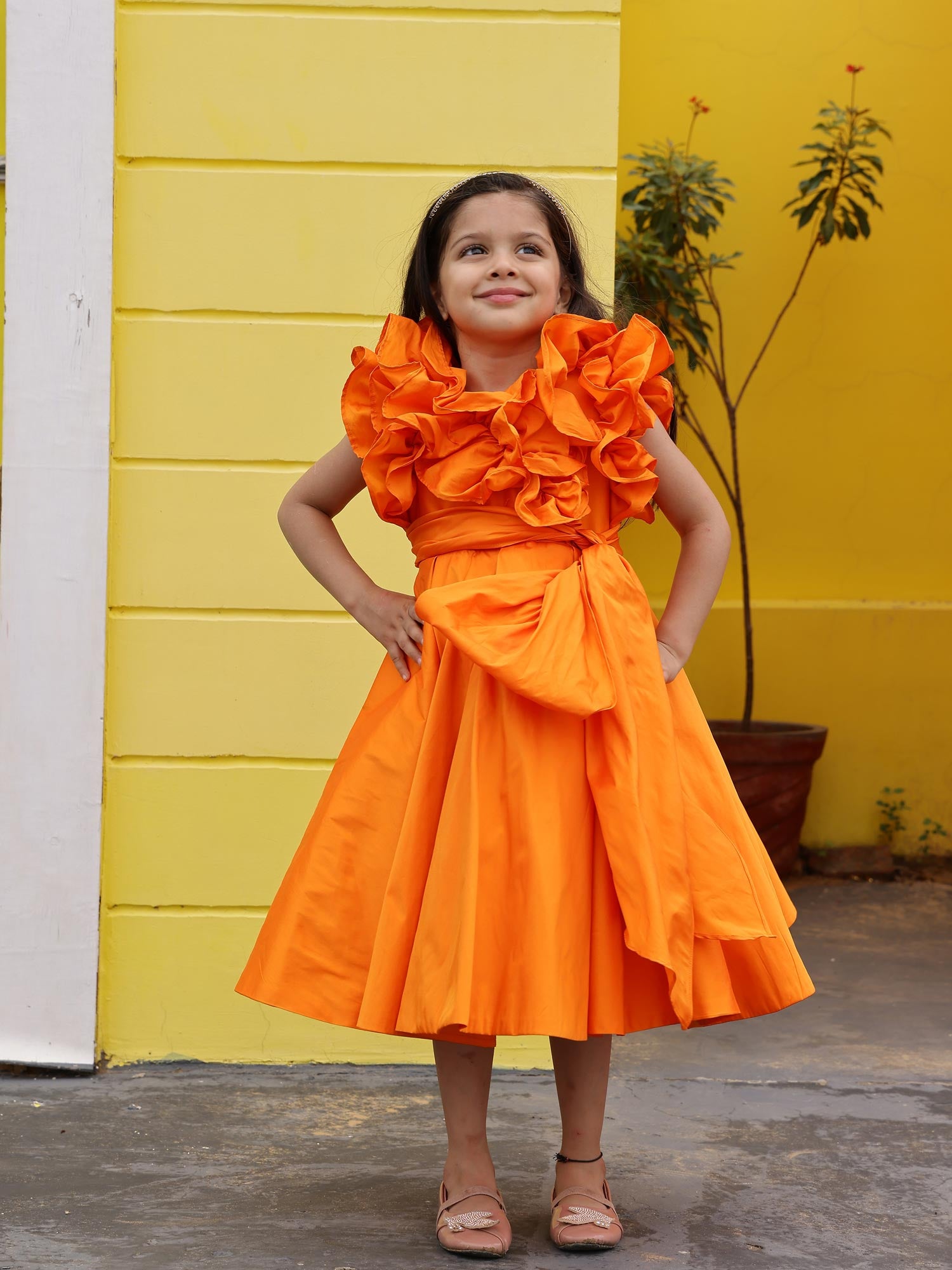 Sample Orange Ruffled Prom Party Girl Dress