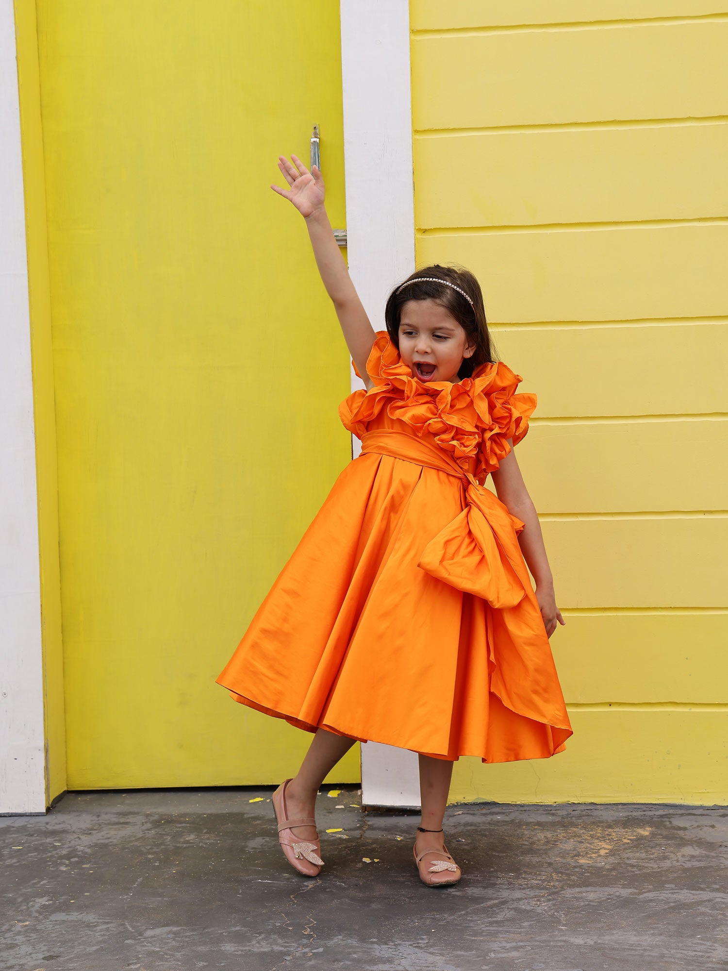 Sample Orange Ruffled Prom Party Girl Dress