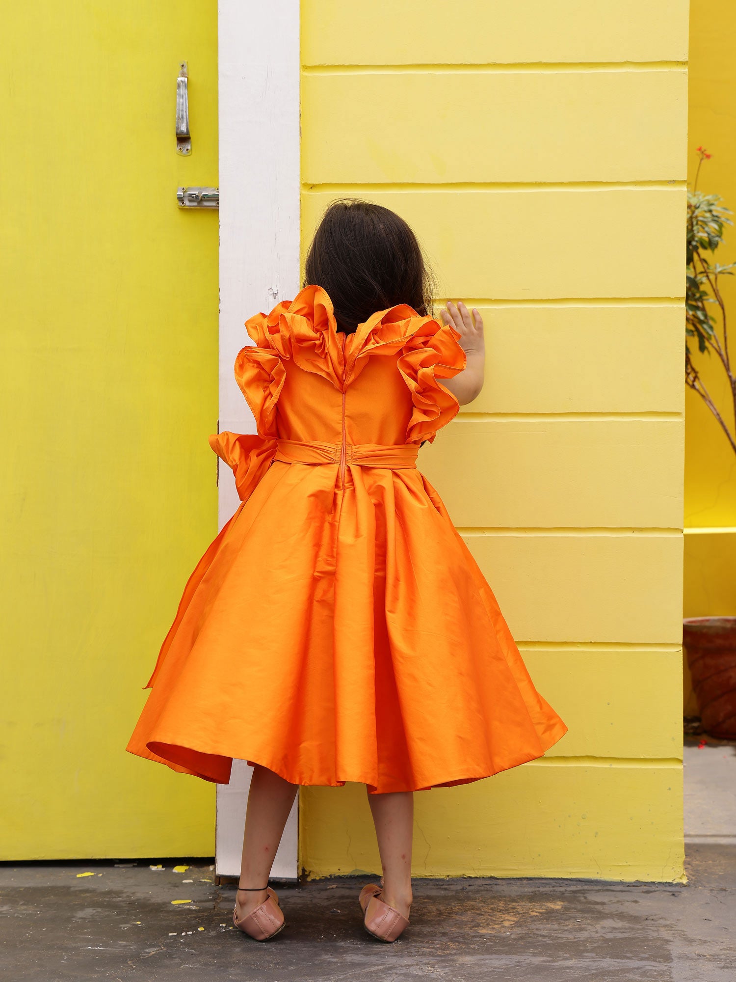 Sample Orange Ruffled Prom Party Girl Dress