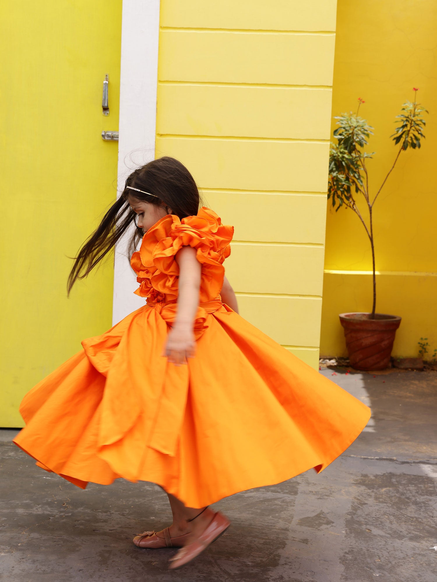 Sample Orange Ruffled Prom Party Girl Dress