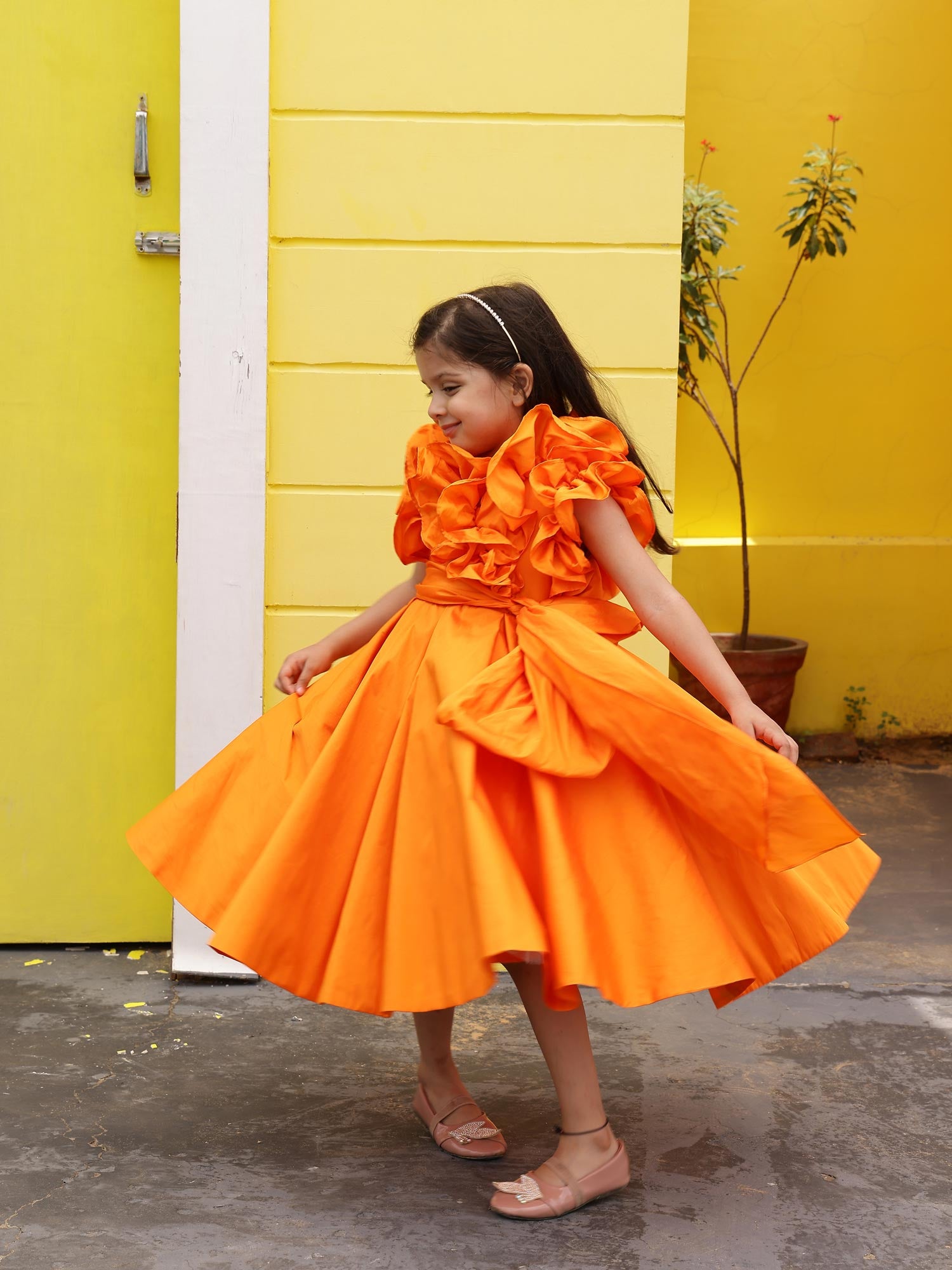 Sample Orange Ruffled Prom Party Girl Dress