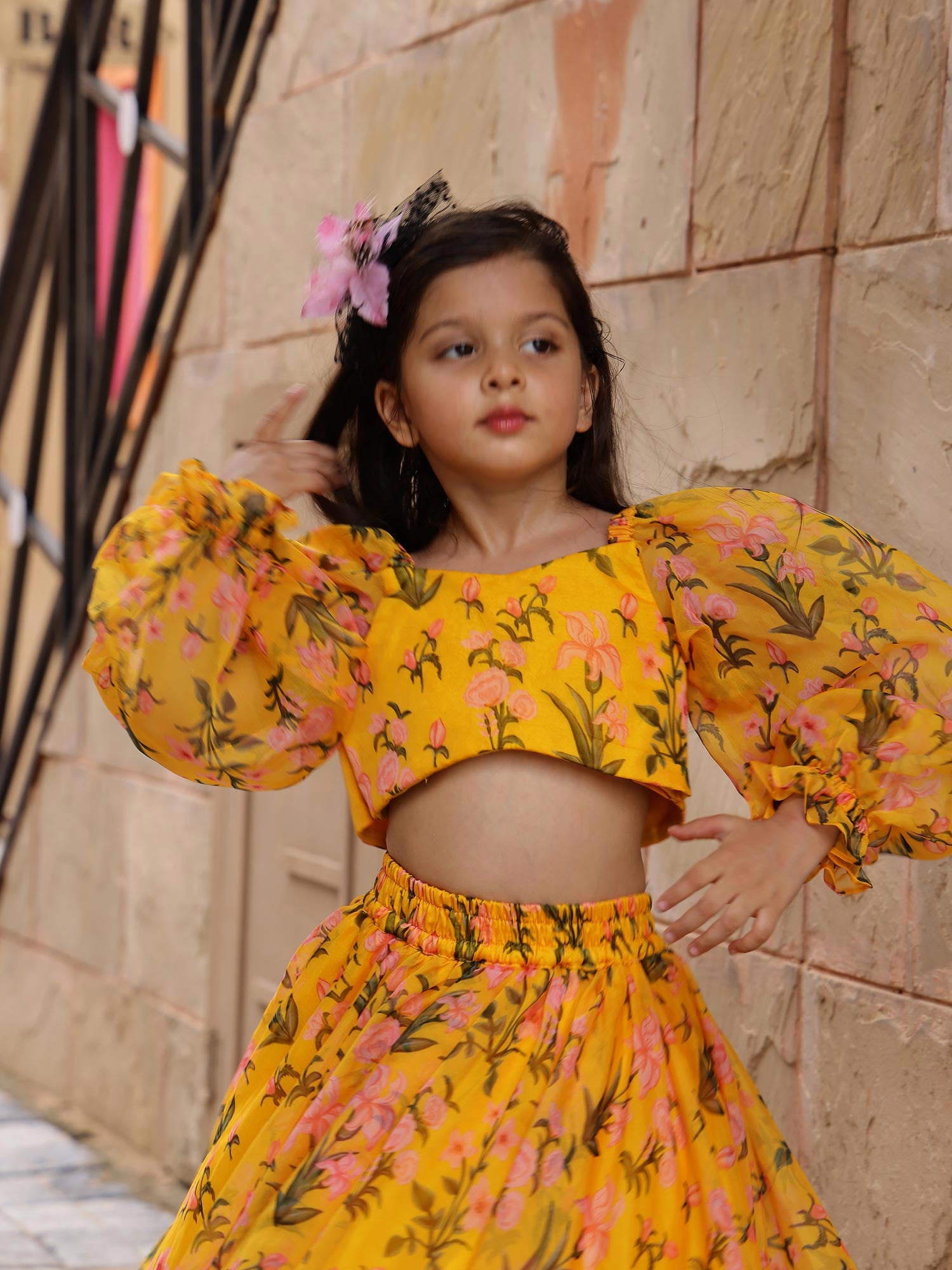 Yellow Printed Floral Lehnga Set