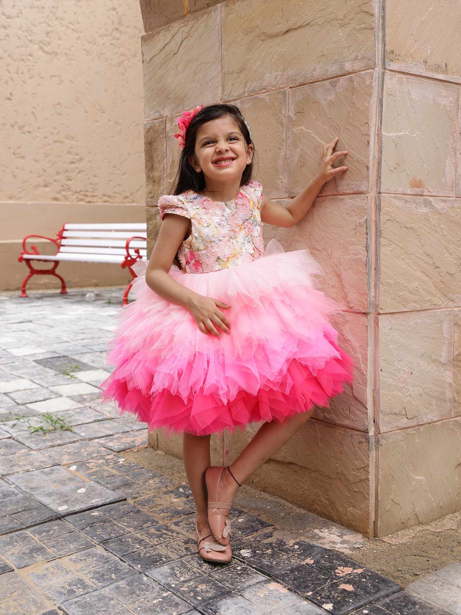 Pink Sequins Stormi Party Dress With Hair Accessory