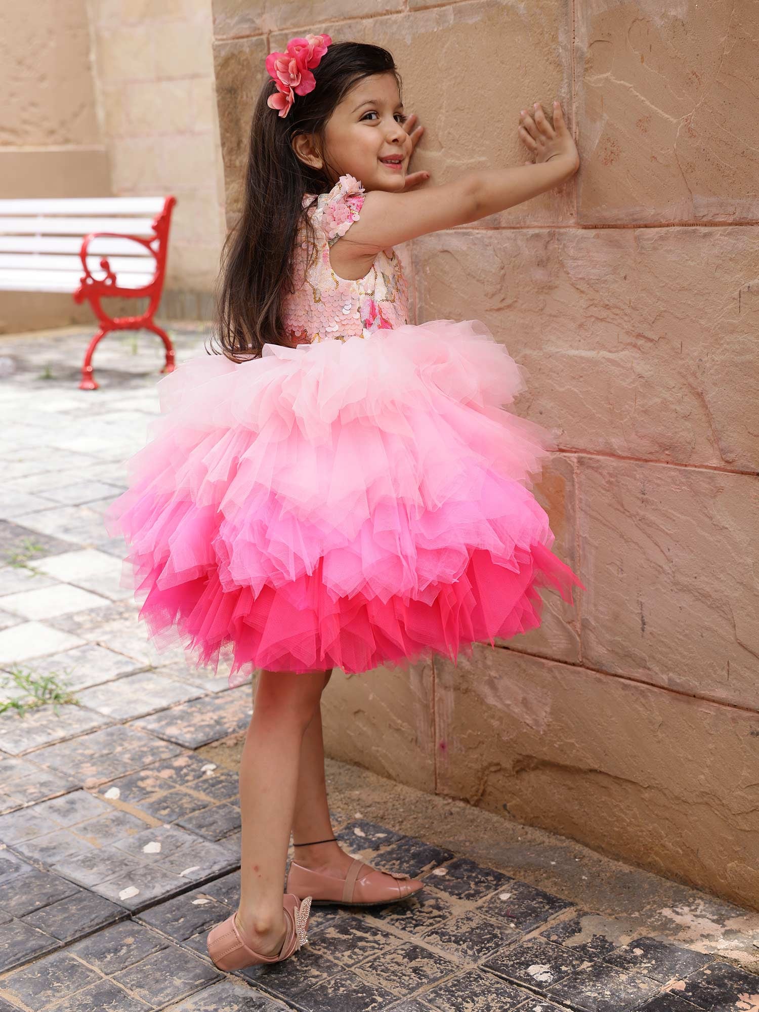 Pink Sequins Stormi Party Dress With Hair Accessory