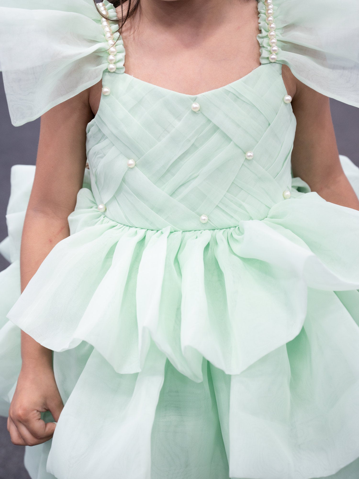 Sample Green Organza Ruffled Tiered Dresses