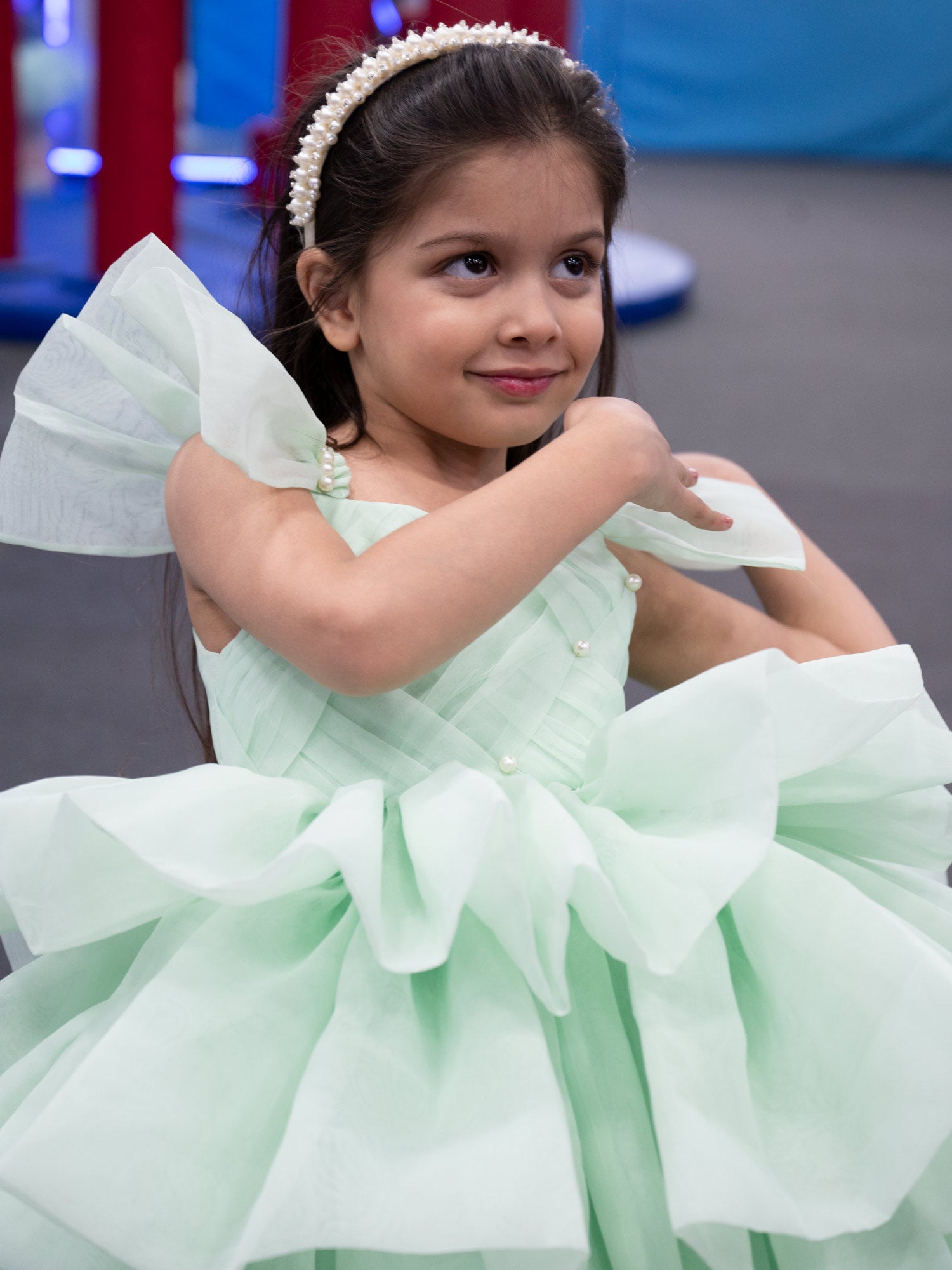 Sample Green Organza Ruffled Tiered Dresses