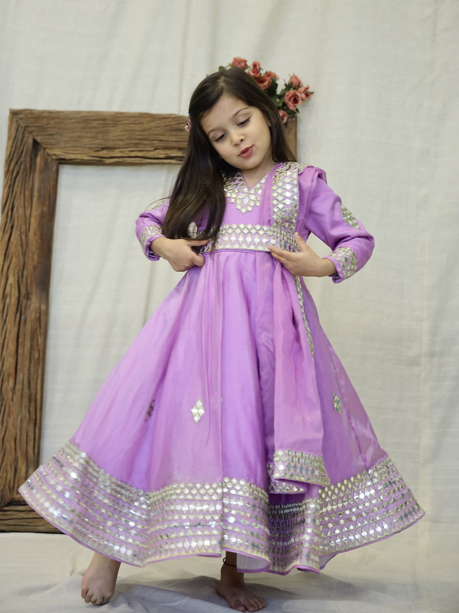 Janyas Closet Purple Light Mirror Work Anarkali with Dupatta