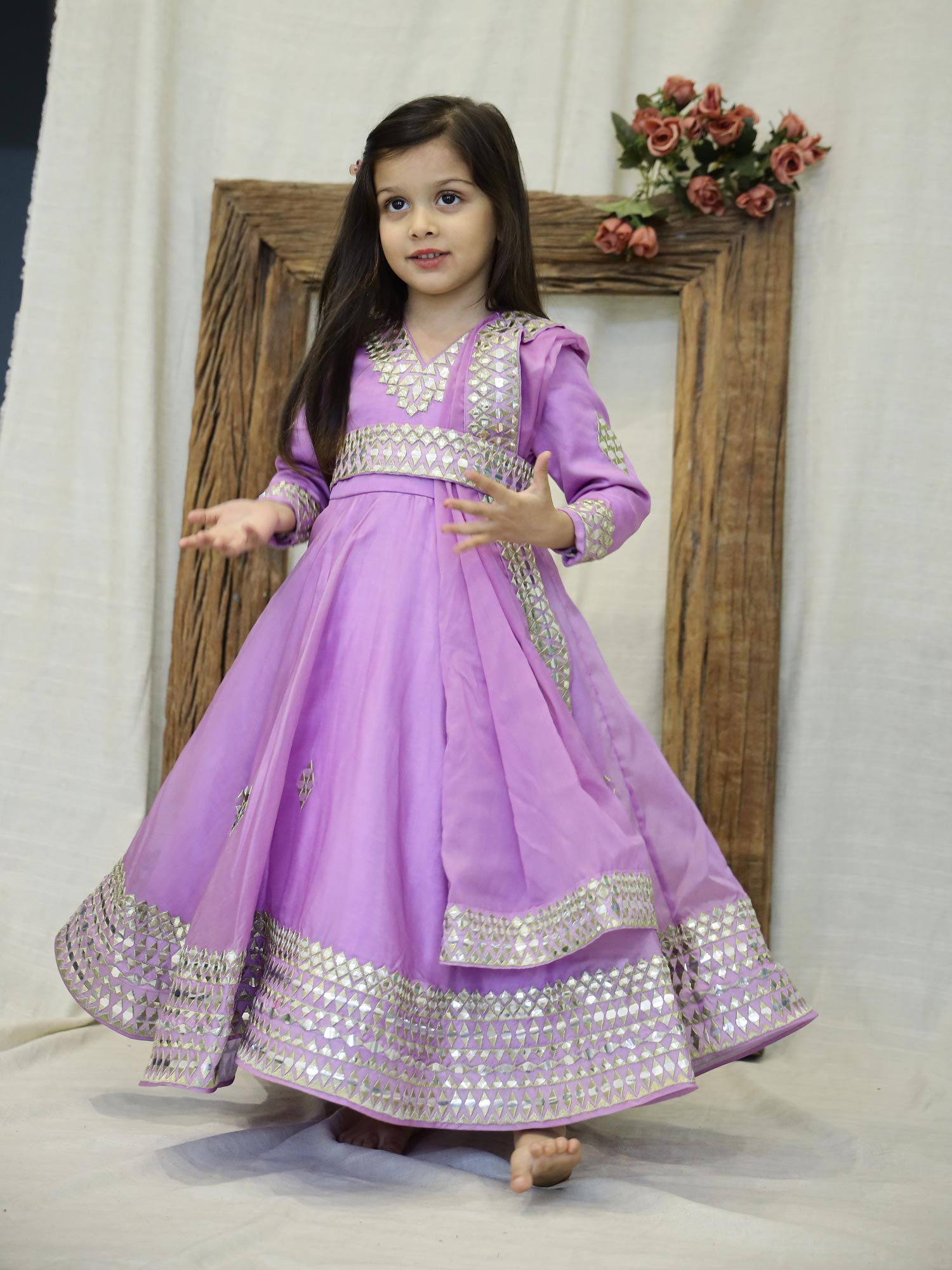 Janyas Closet Purple Light Mirror Work Anarkali with Dupatta