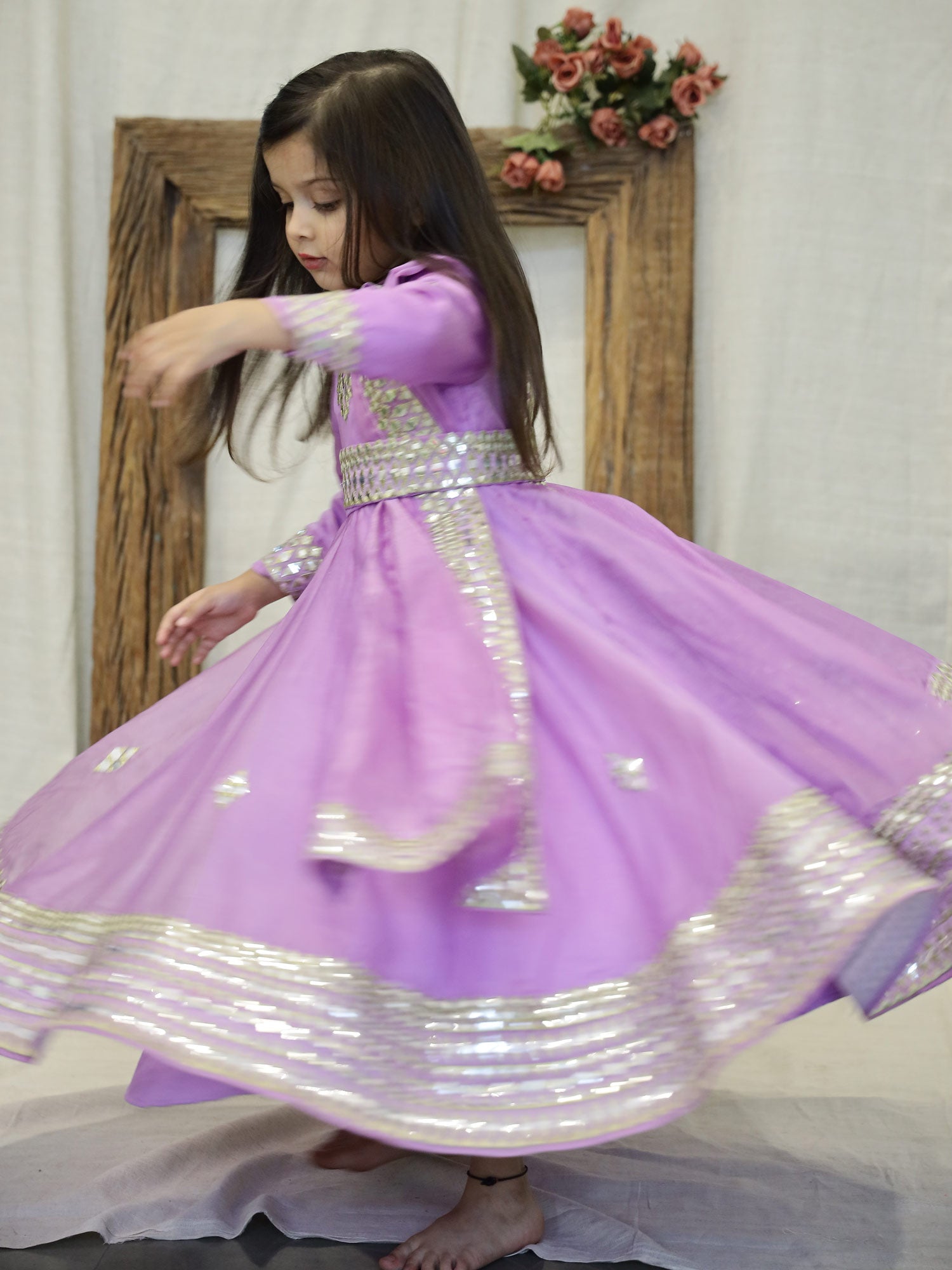 Janyas Closet Purple Light Mirror Work Anarkali with Dupatta