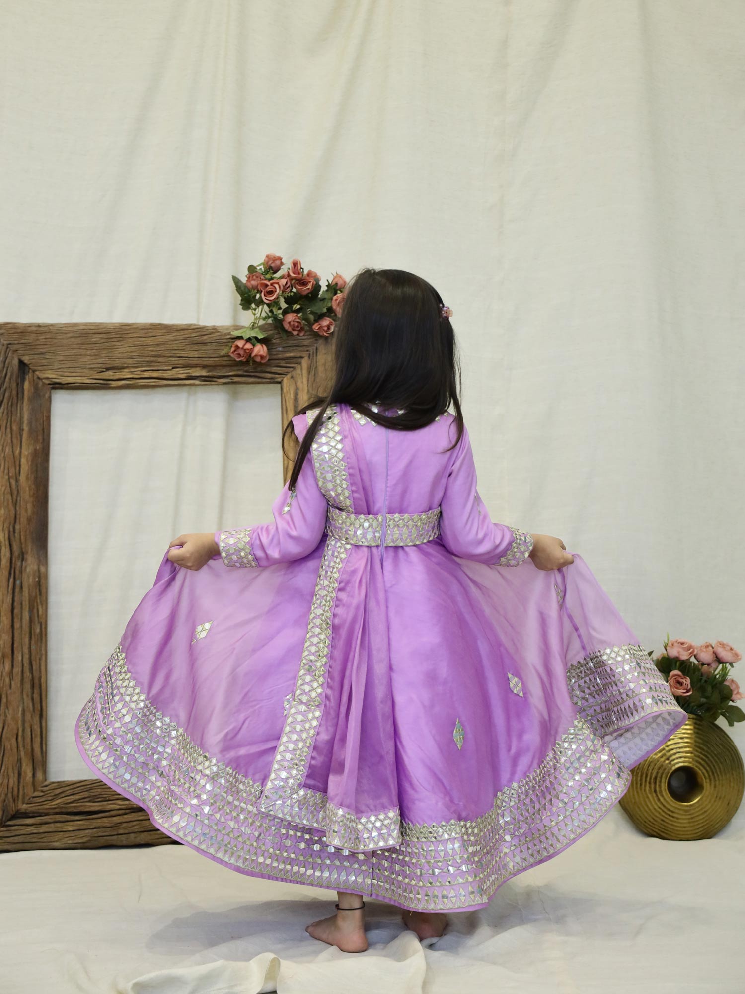 Janyas Closet Purple Light Mirror Work Anarkali with Dupatta