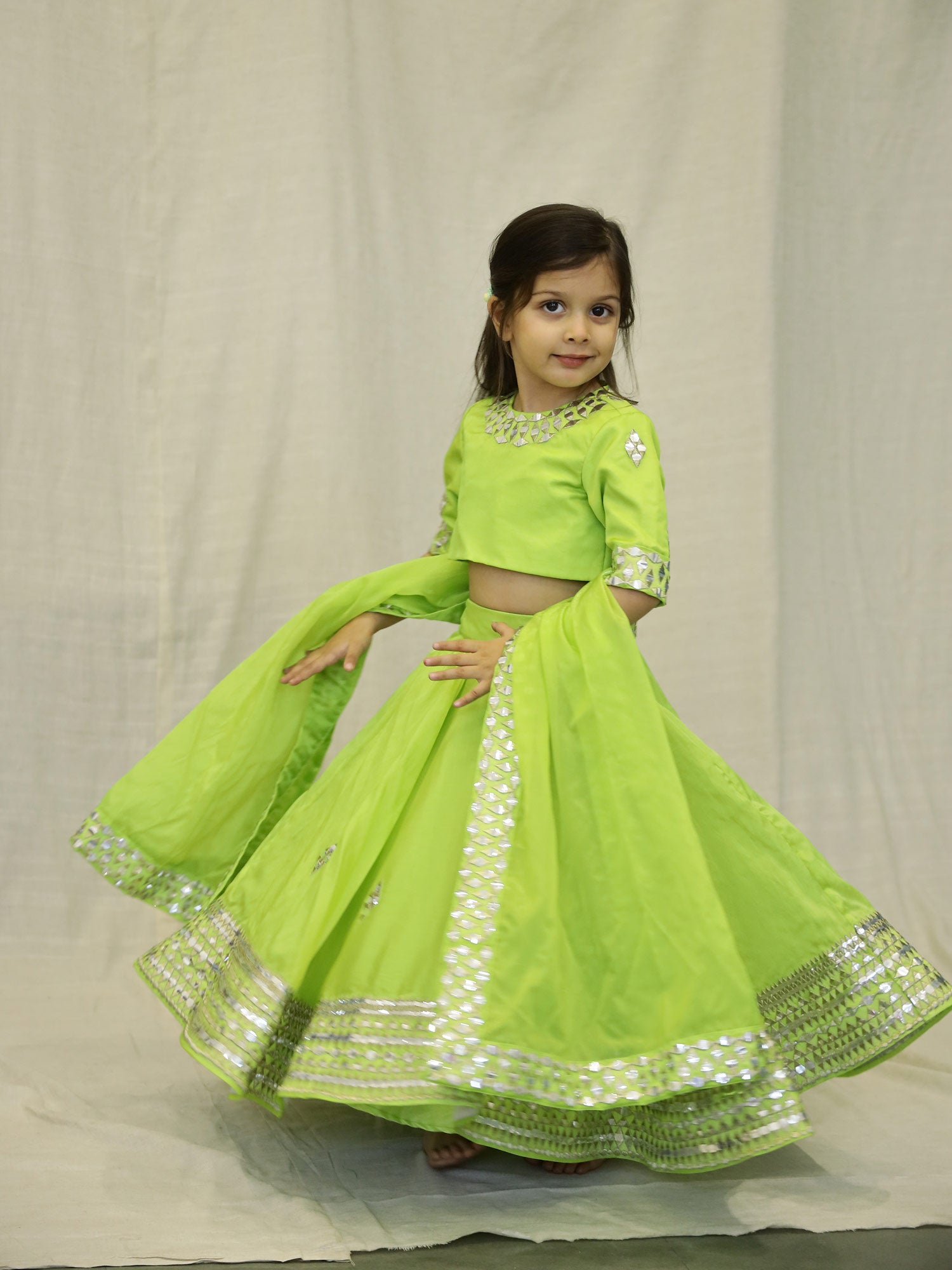 Janyas Closet Green Mirror Work Lehenga Choli with Dupatta