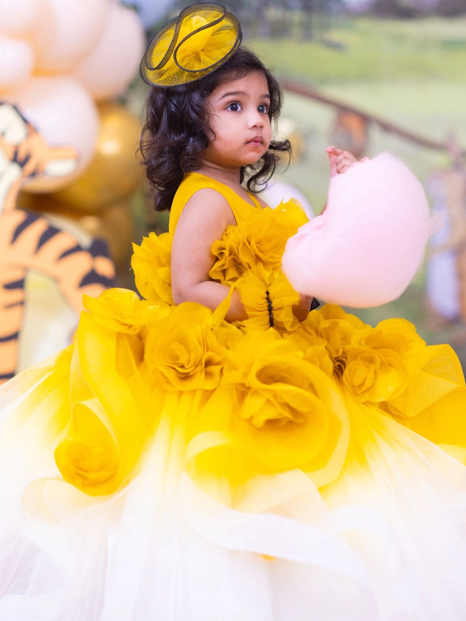 Shaded Yellow Fantasy Gown With Hair Pin