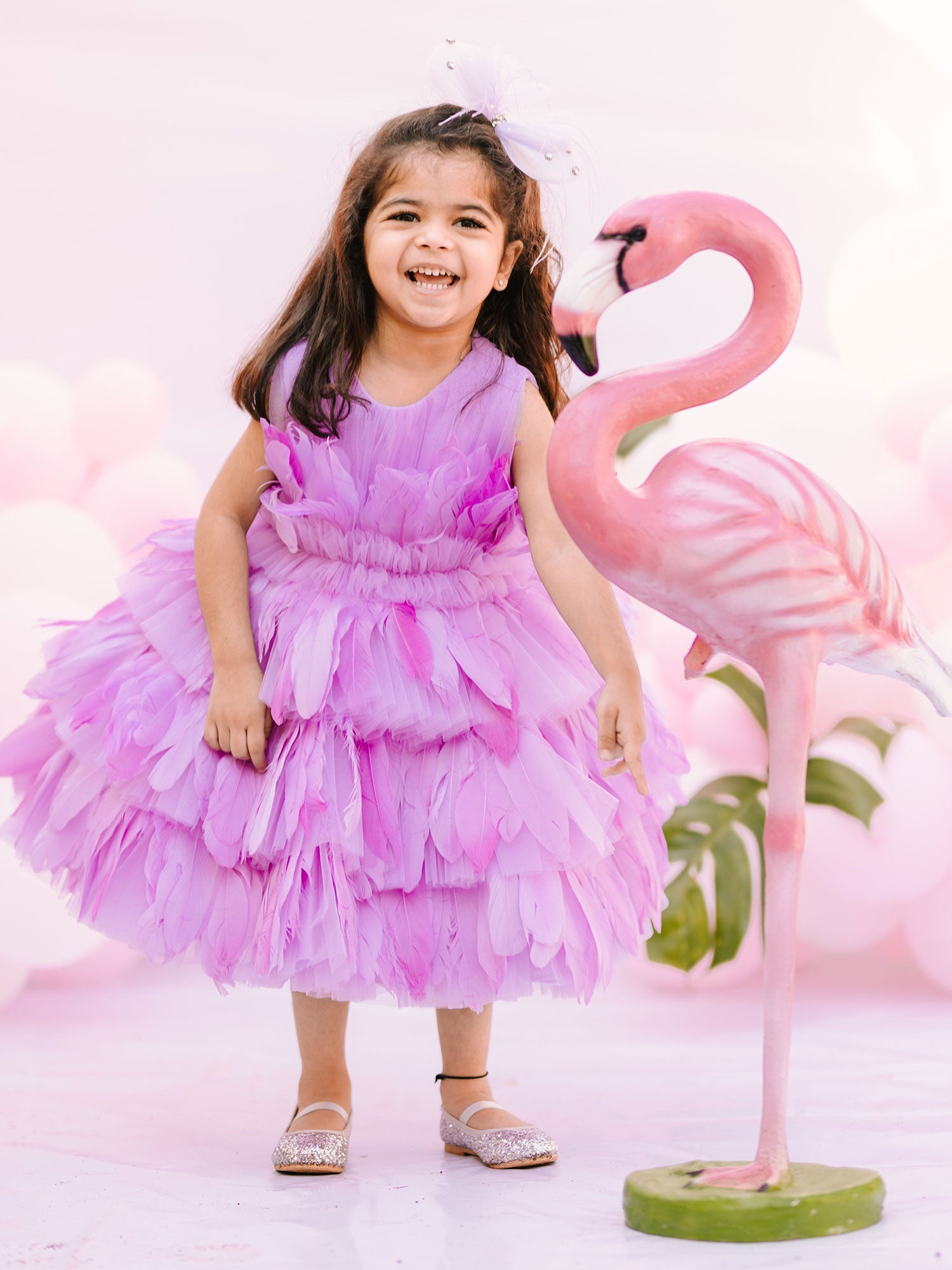 Lavender Birthday Allie Feather Dress with hair Pin