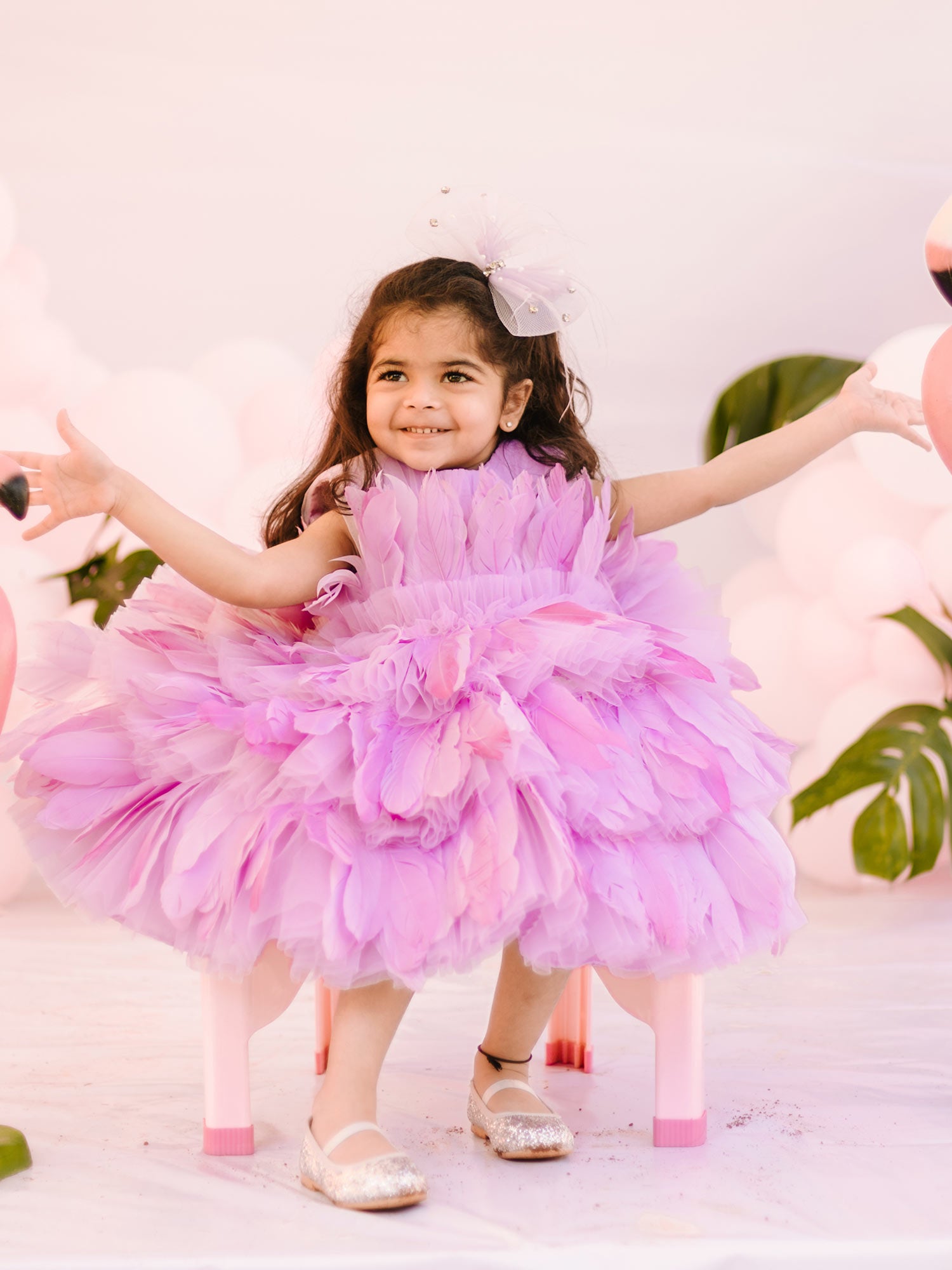 Lavender Birthday Allie Feather Dress with hair Pin