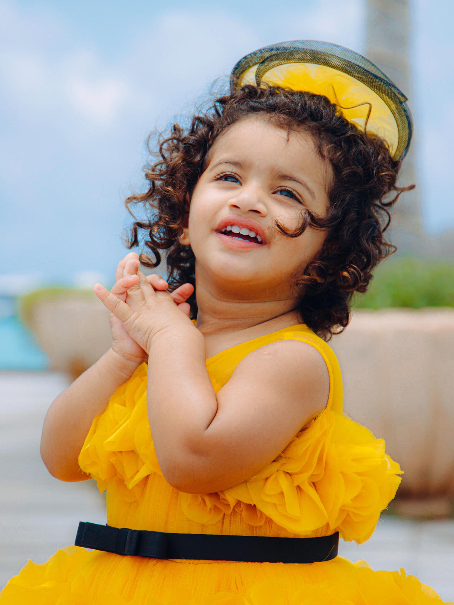 Shaded Yellow Fantasy Gown With Hair Pin