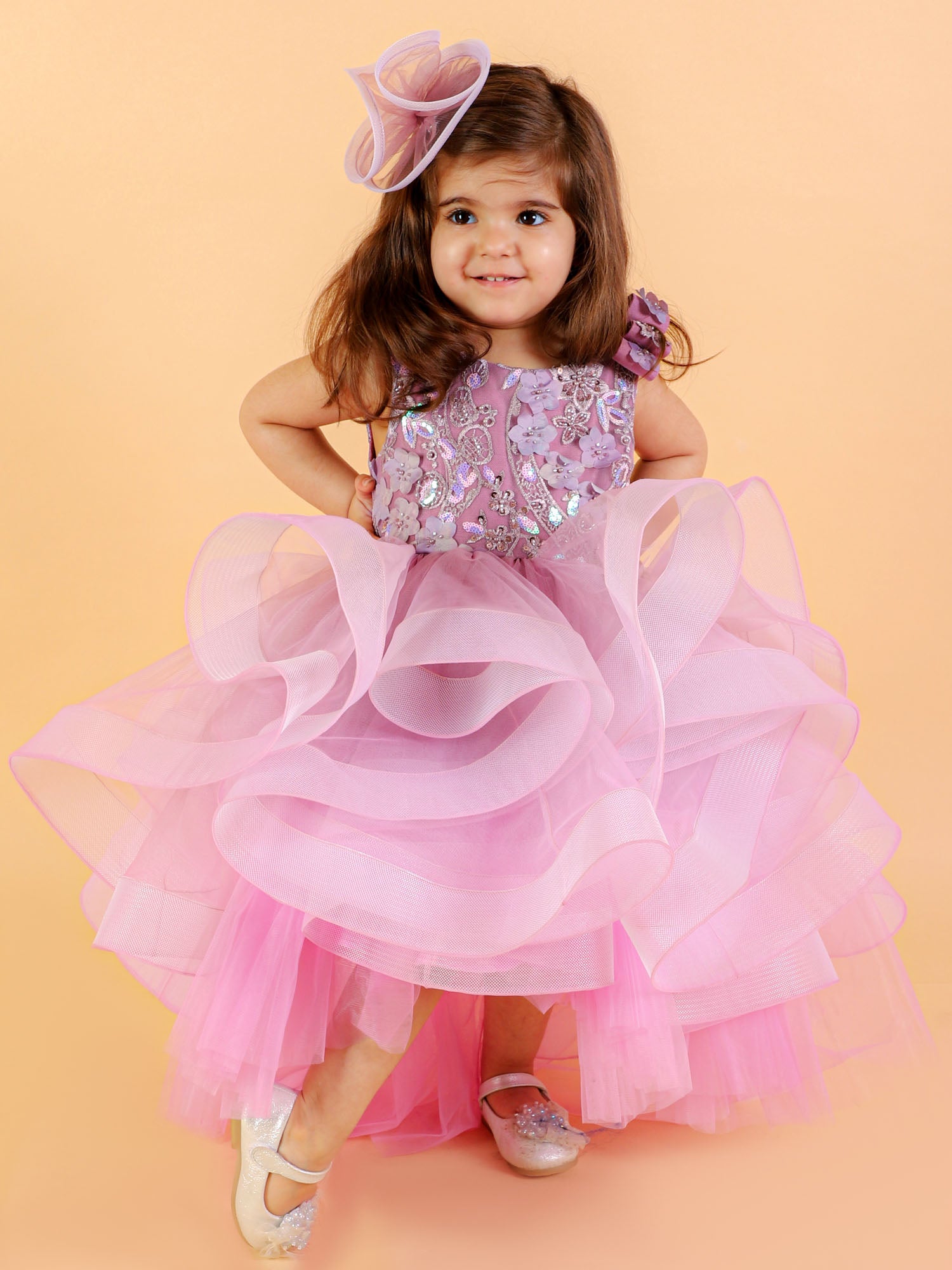 Lisa Embroidered Birthday Party Dress With Hair Accessory