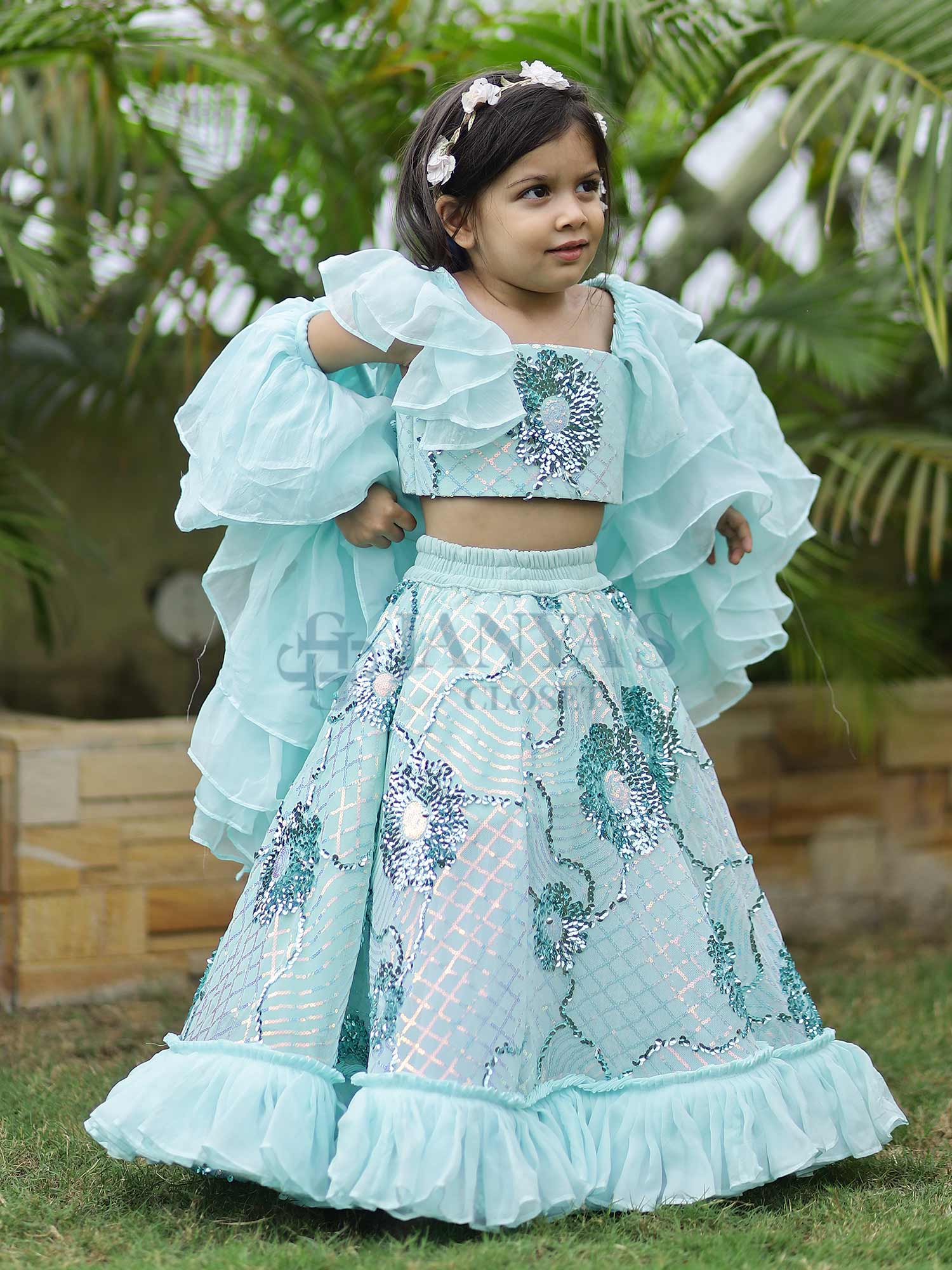 Aqua Green Embroidered Lehenga Blouse With Dupatta