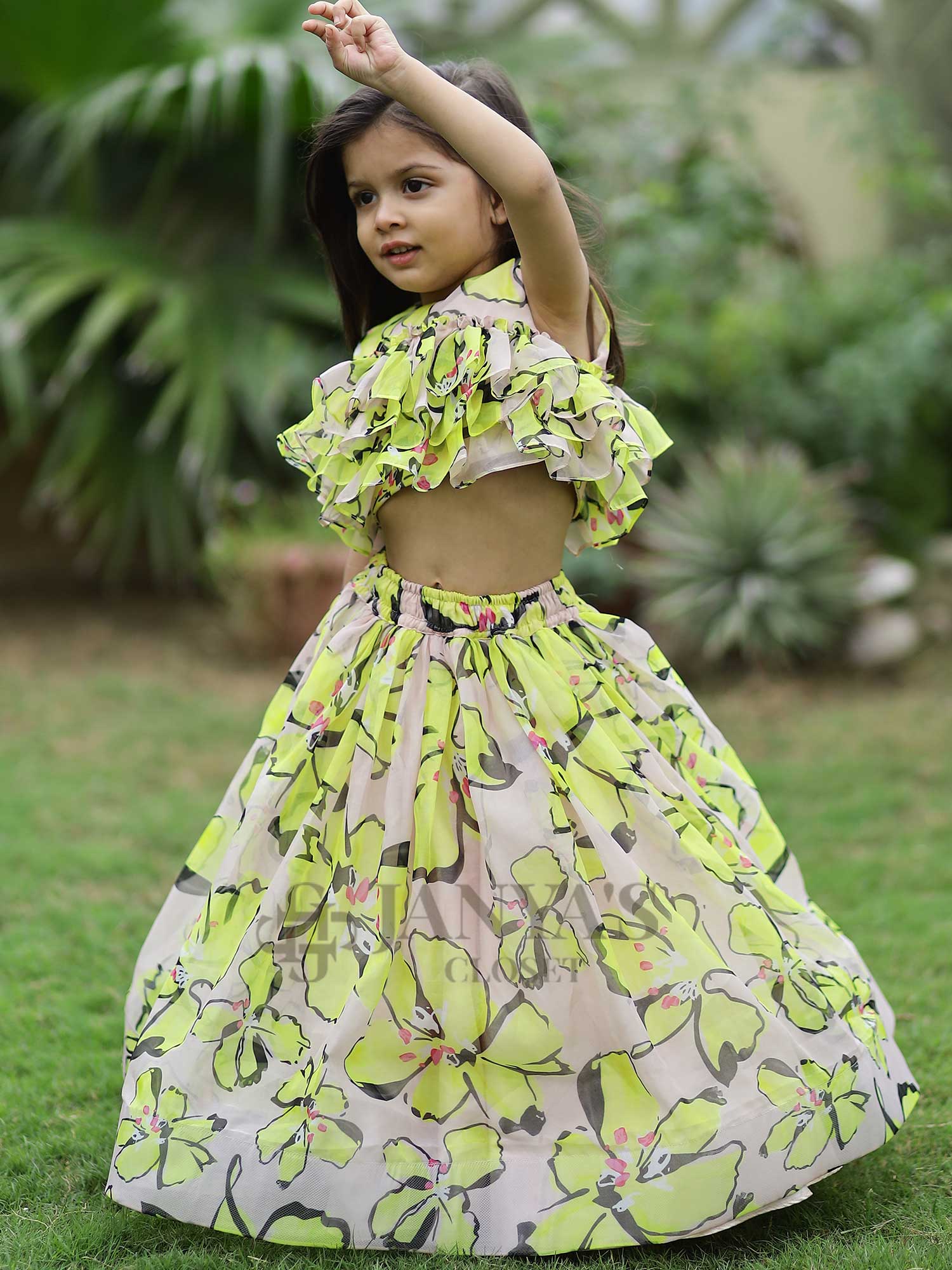 Flower Print Lehnga Skirt With Top