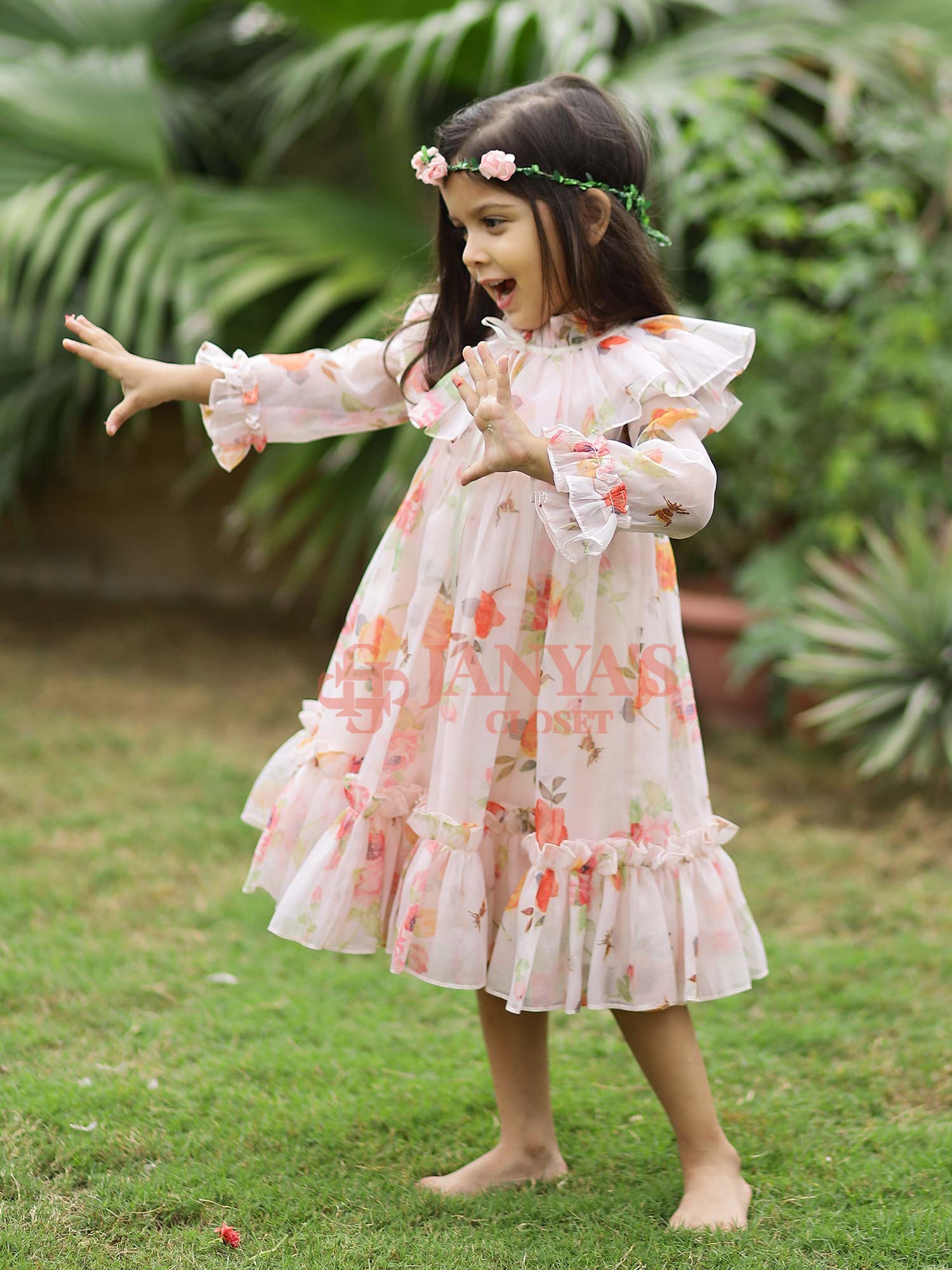 Dolce Floral Digital Print Party Dress For Girls