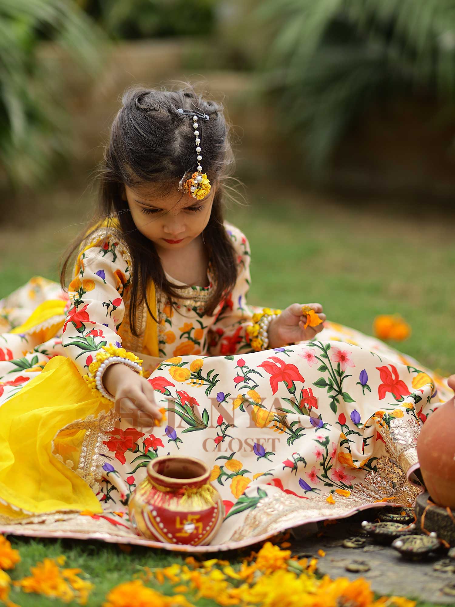 Autumn Bouquet Flared Gown With Dupatta And Belt