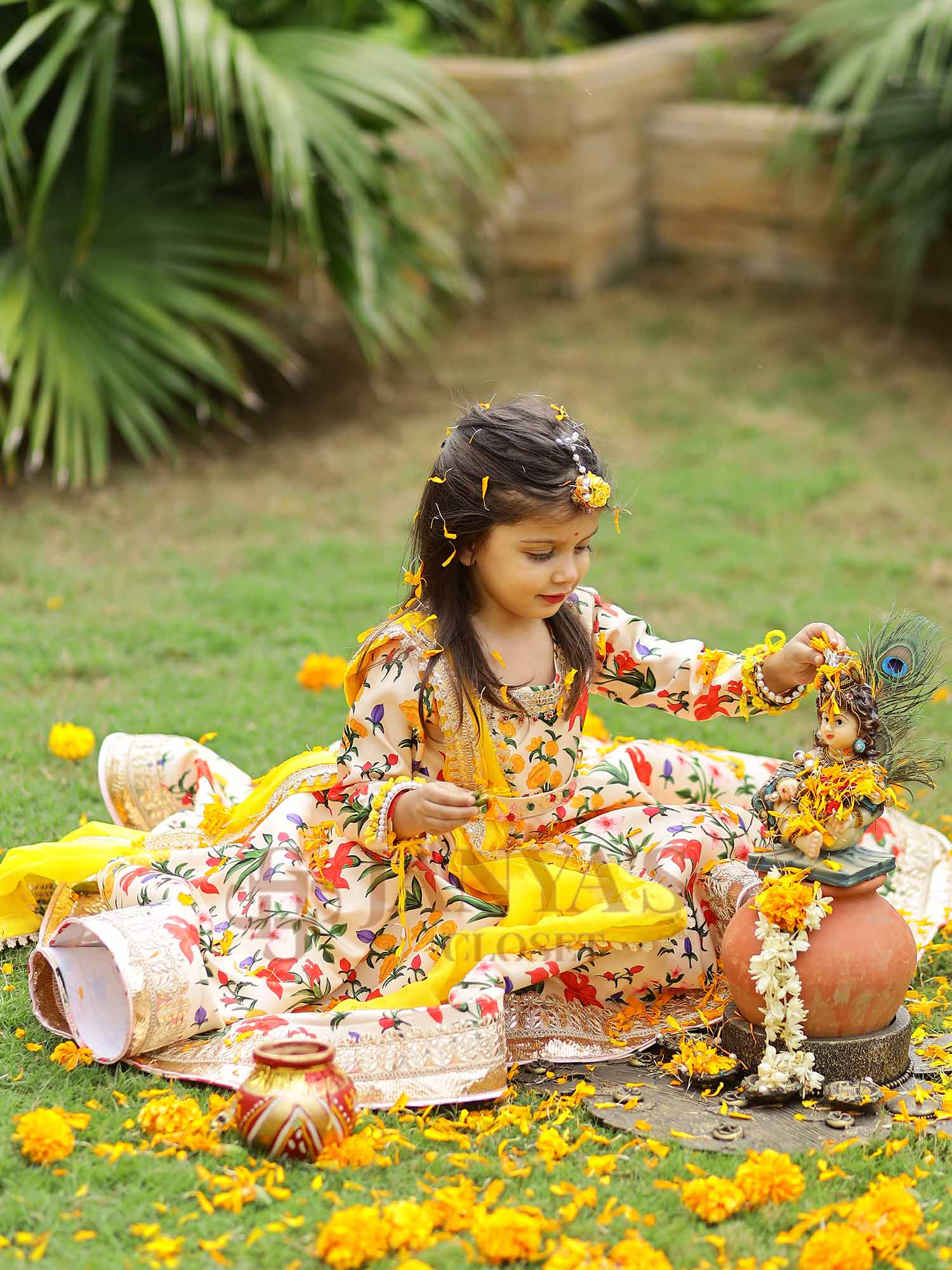 Autumn Bouquet Flared Gown With Dupatta And Belt