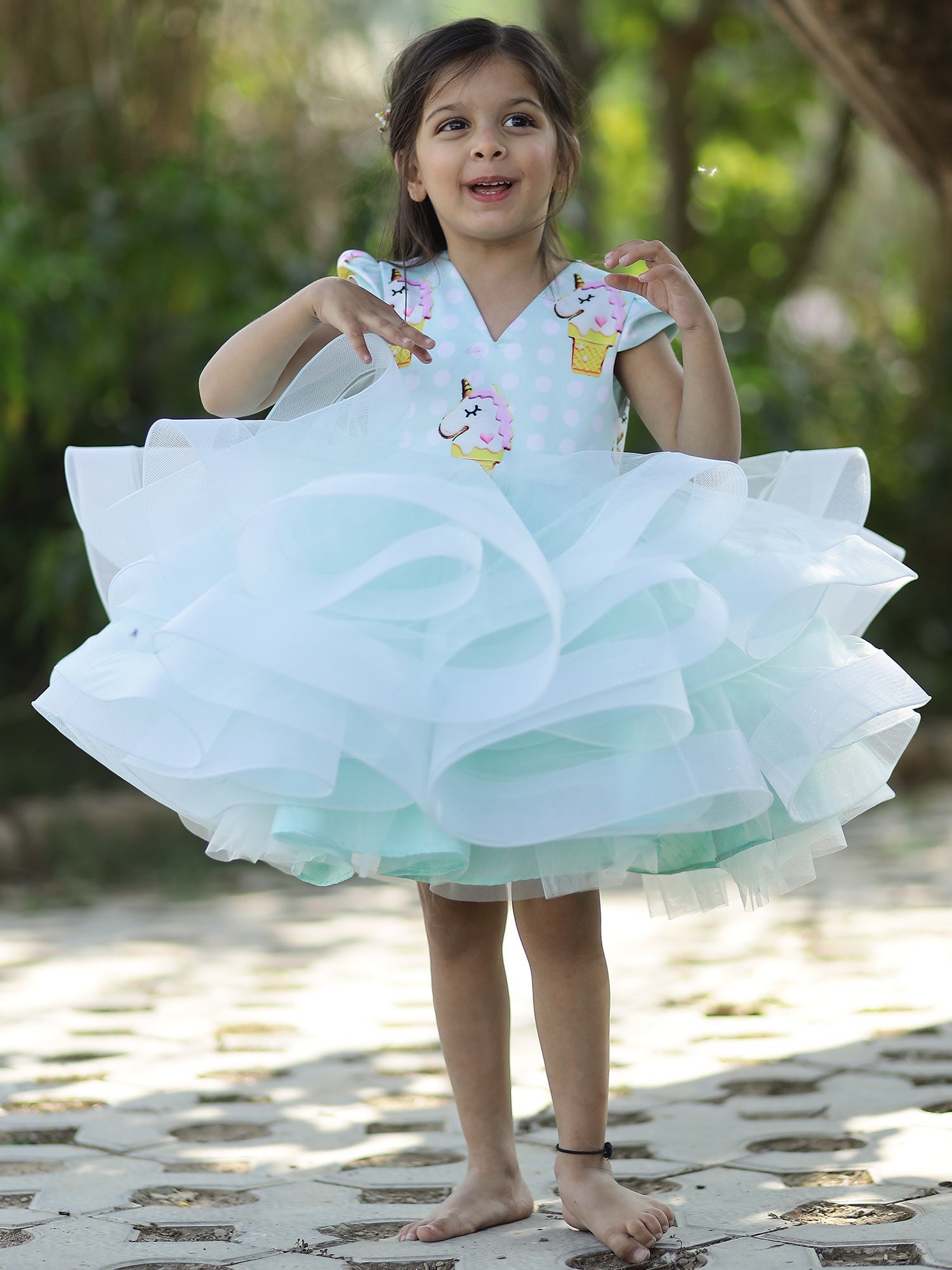 Aqua Unicorn Birthday Princess Dress With Hair Pin