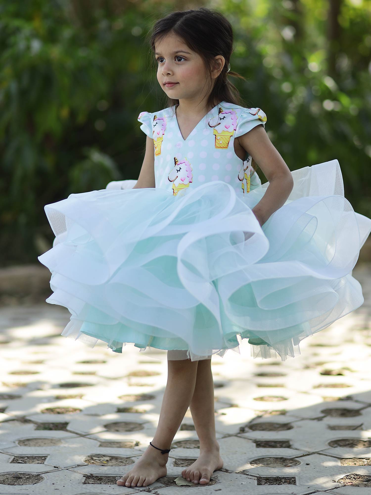 Aqua Unicorn Birthday Princess Dress With Hair Pin