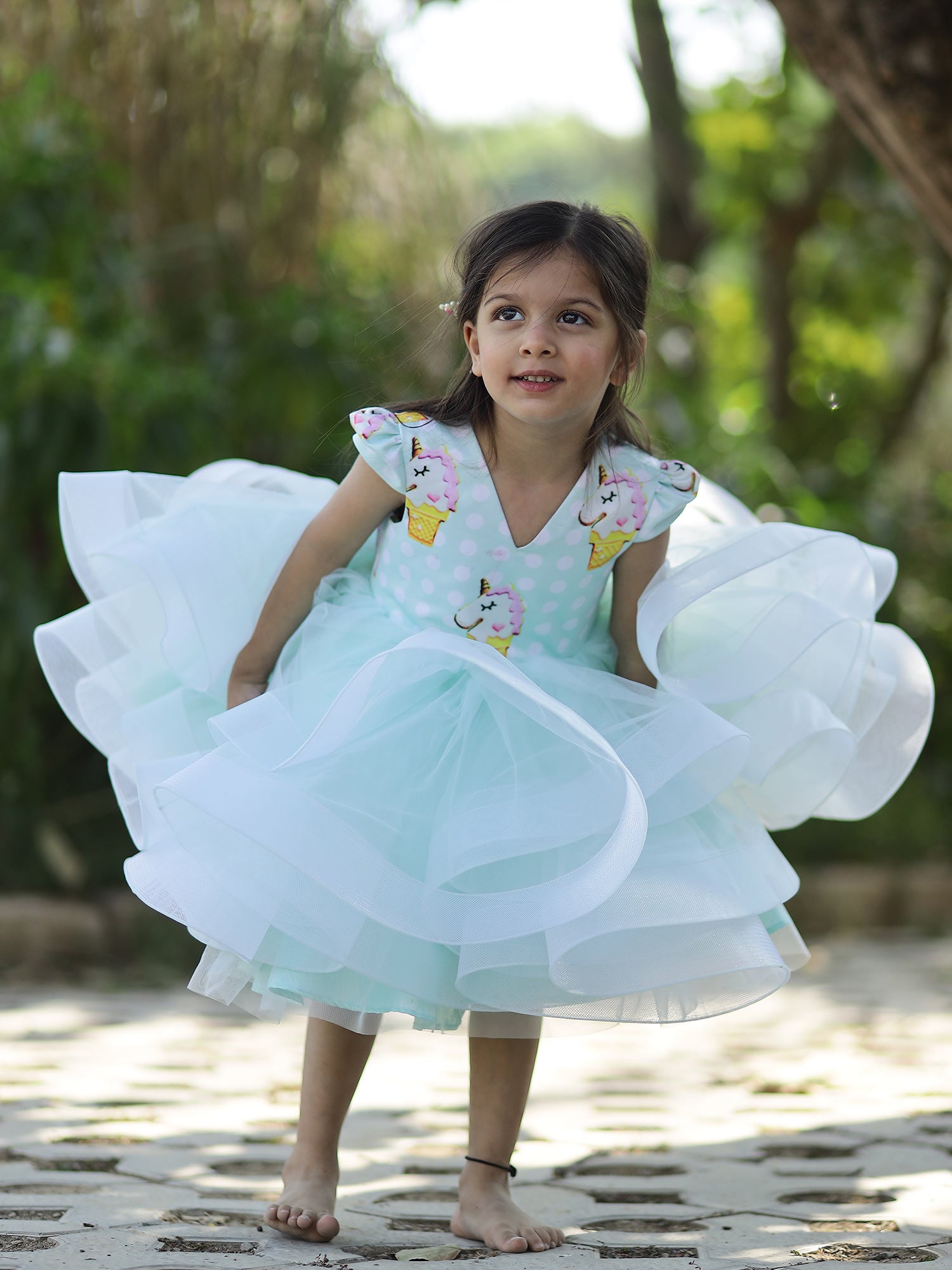 Aqua Unicorn Birthday Princess Dress With Hair Pin