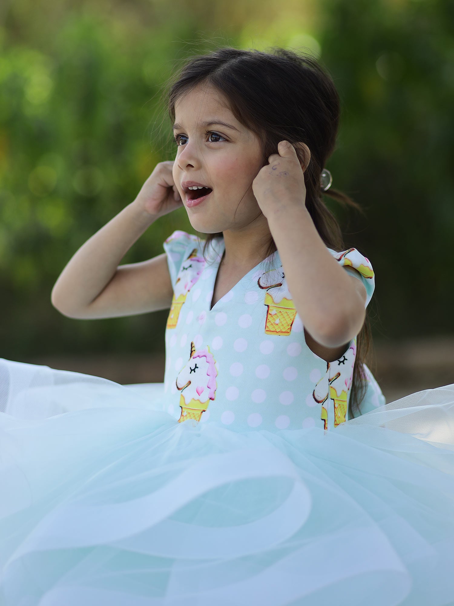 Aqua Unicorn Birthday Princess Dress With Hair Pin