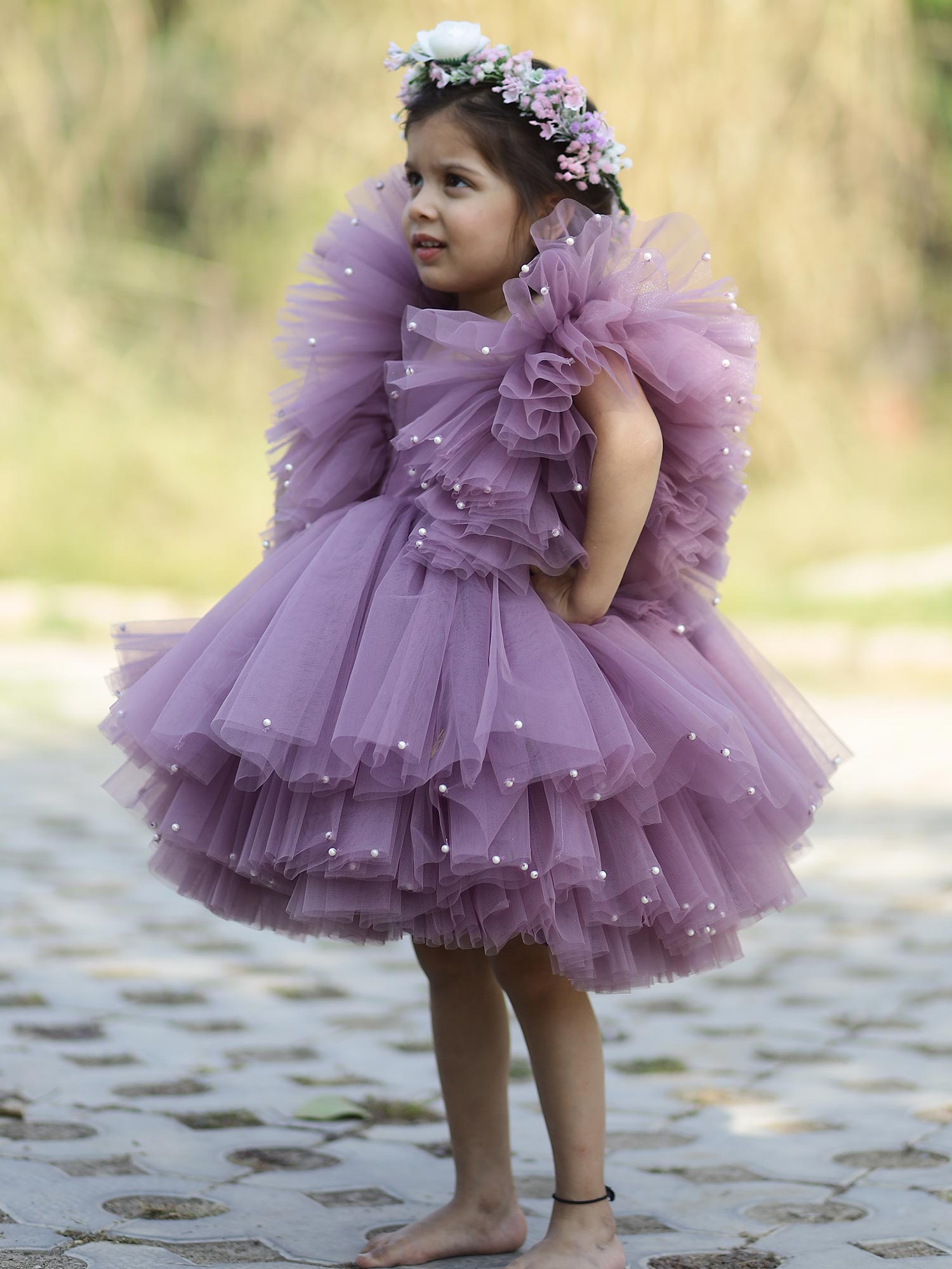 Princess Khloe Birthday Dress With Pearls And Hair Pin