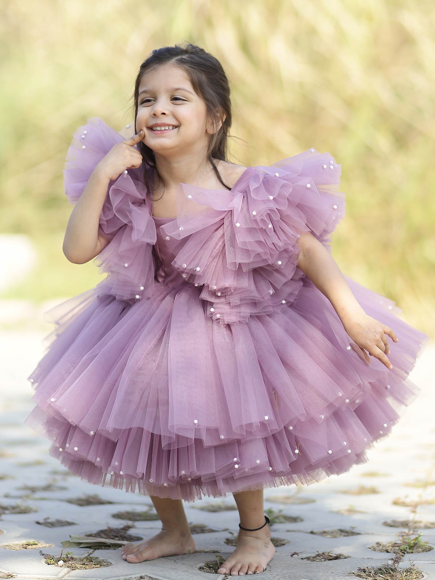 Princess Khloe Birthday Dress With Pearls And Hair Pin